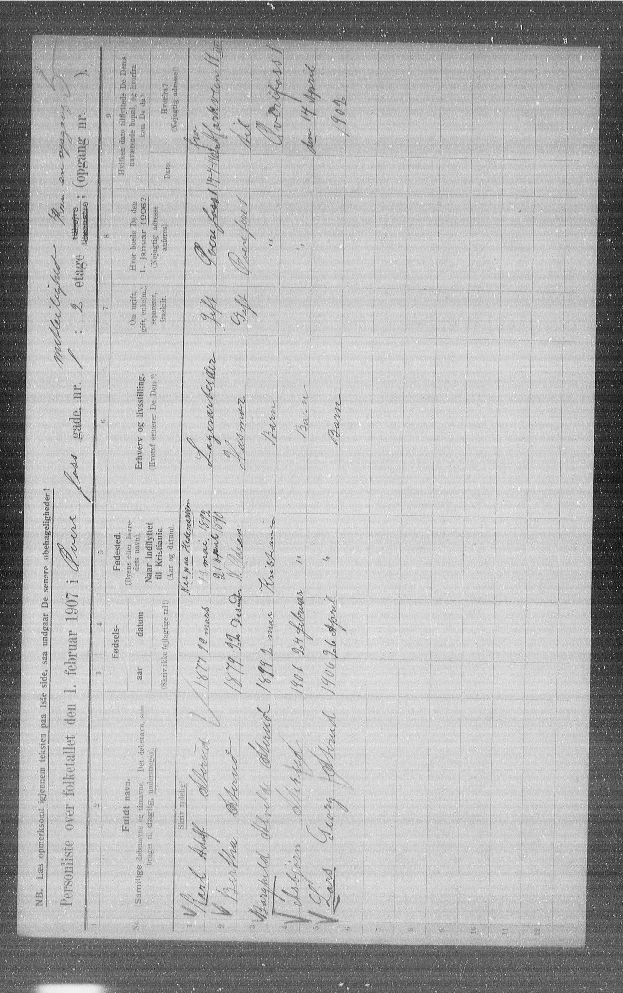 OBA, Municipal Census 1907 for Kristiania, 1907, p. 66108