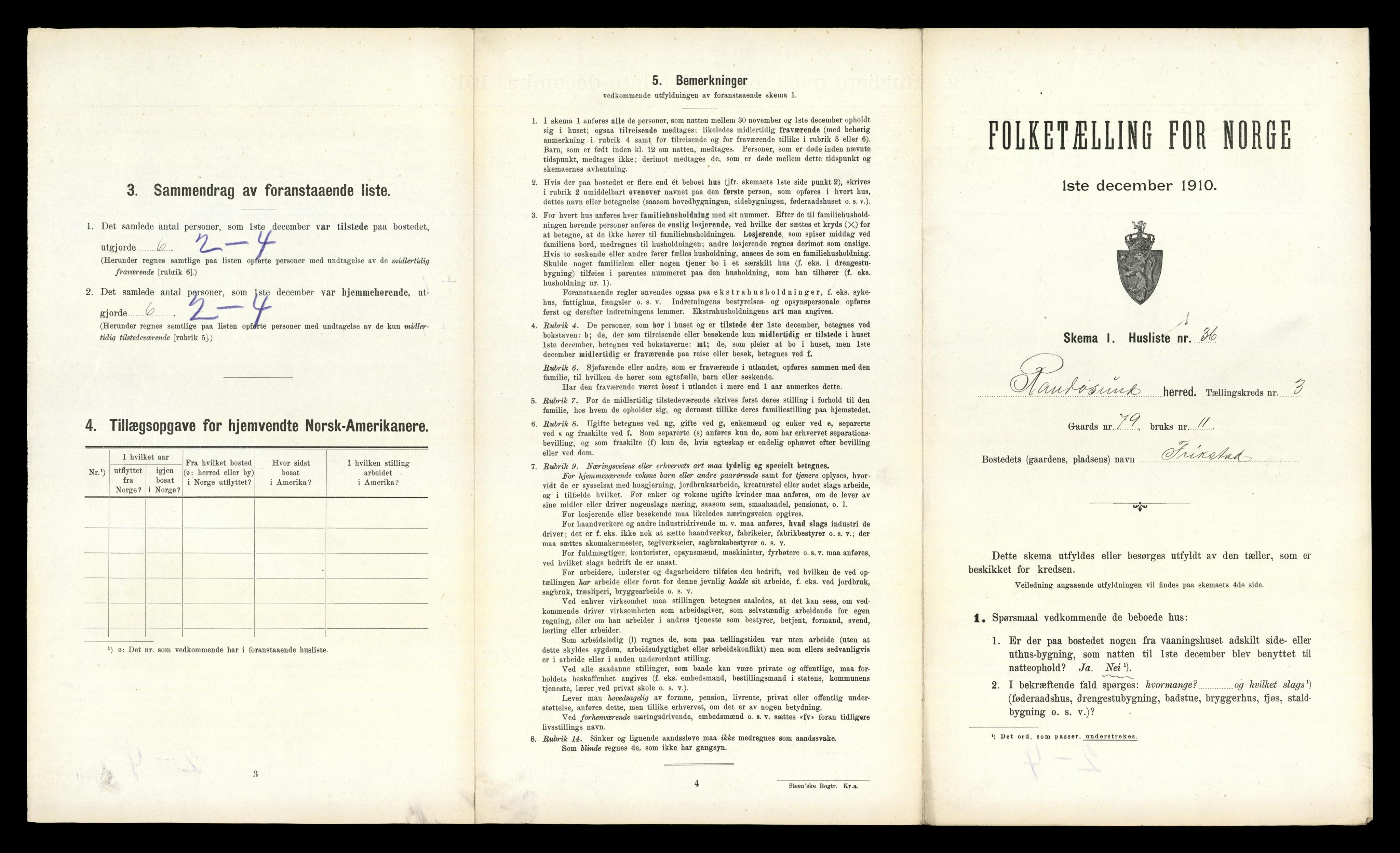 RA, 1910 census for Randesund, 1910, p. 254