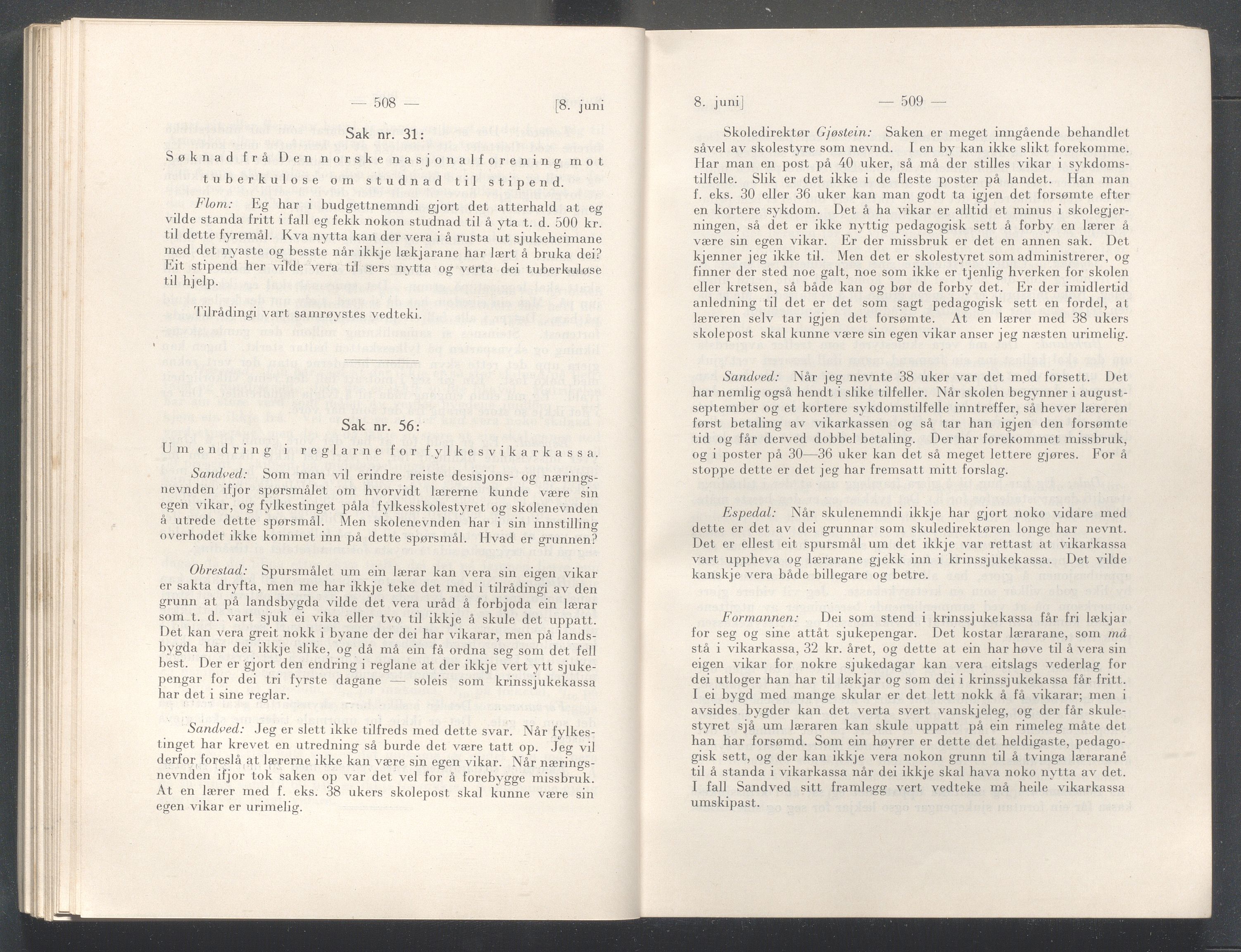 Rogaland fylkeskommune - Fylkesrådmannen , IKAR/A-900/A/Aa/Aaa/L0047: Møtebok , 1928, p. 508-509