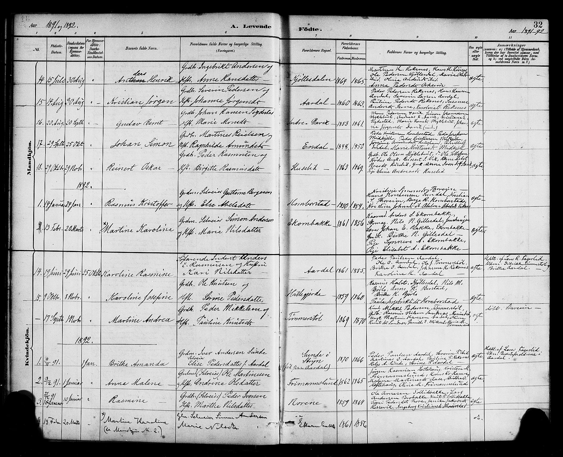 Davik sokneprestembete, SAB/A-79701/H/Haa/Haab/L0001: Parish register (official) no. B 1, 1882-1900, p. 32