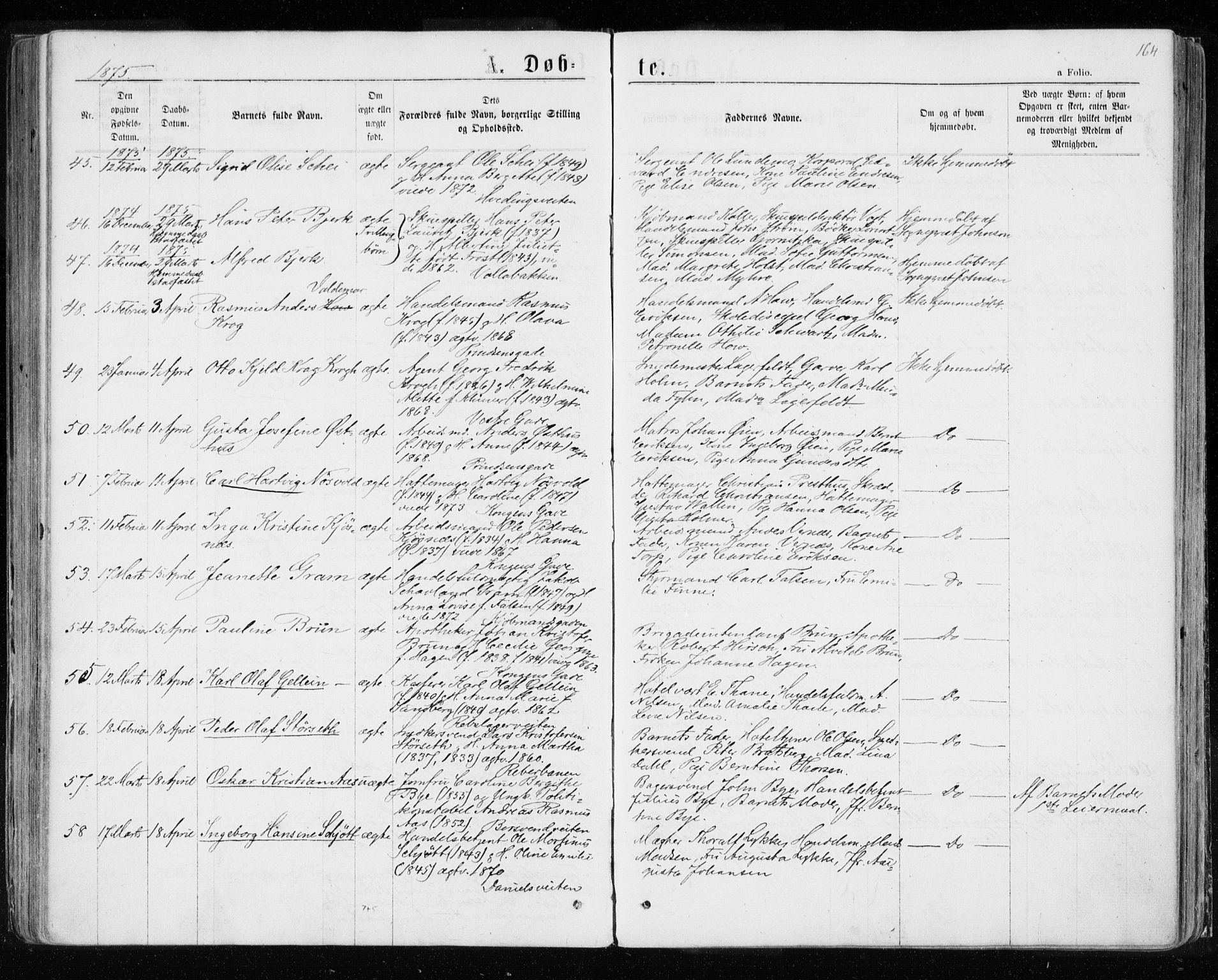Ministerialprotokoller, klokkerbøker og fødselsregistre - Sør-Trøndelag, AV/SAT-A-1456/601/L0054: Parish register (official) no. 601A22, 1866-1877, p. 164