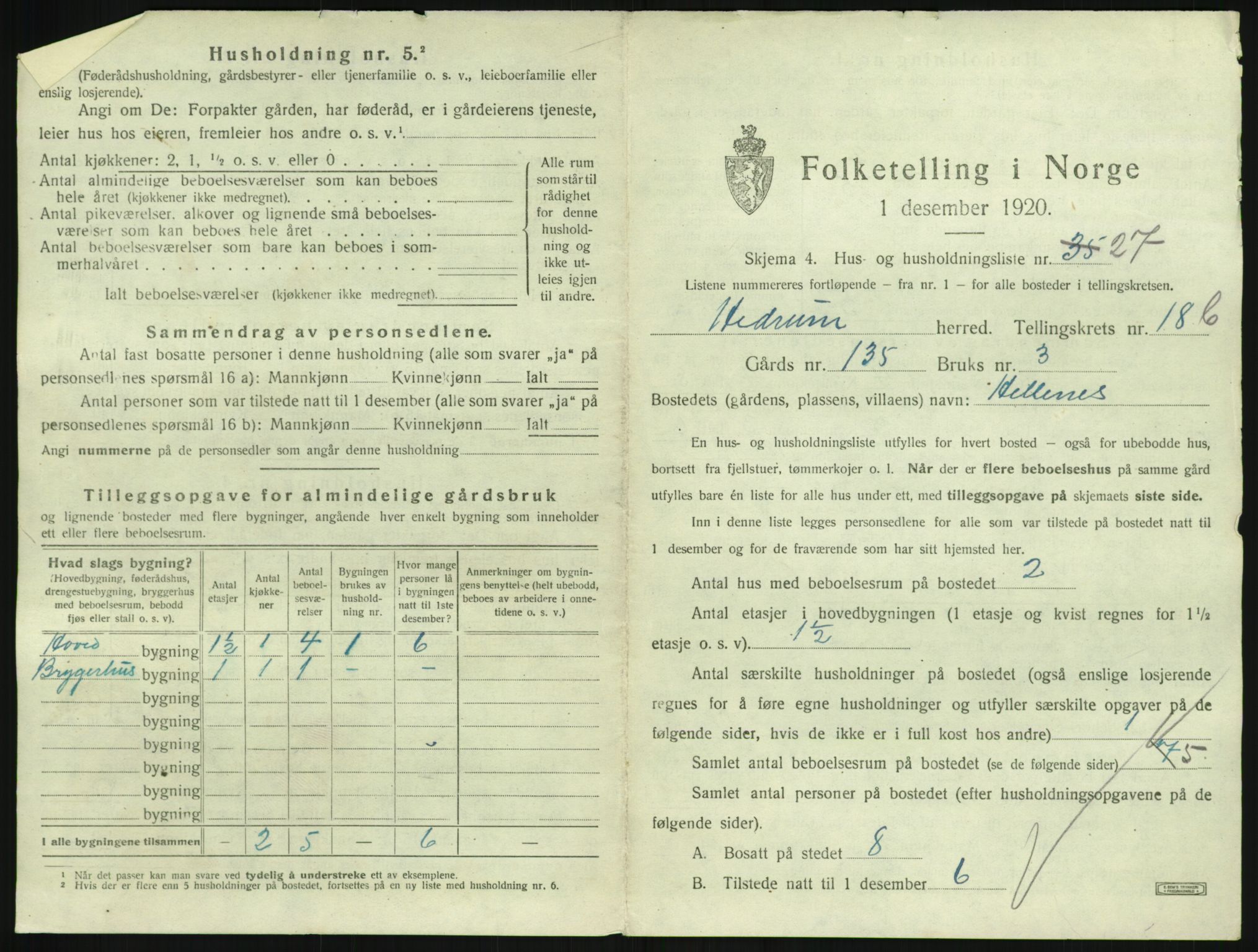 SAKO, 1920 census for Hedrum, 1920, p. 1661