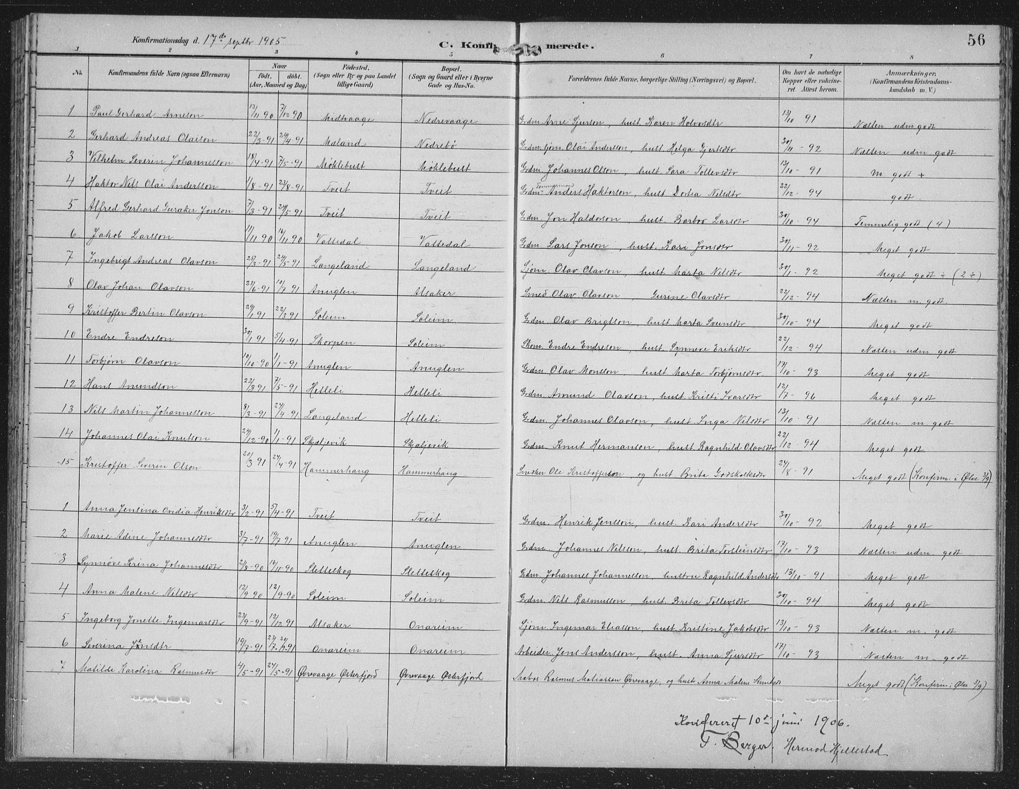 Tysnes sokneprestembete, SAB/A-78601/H/Hab: Parish register (copy) no. C 2, 1896-1907, p. 56