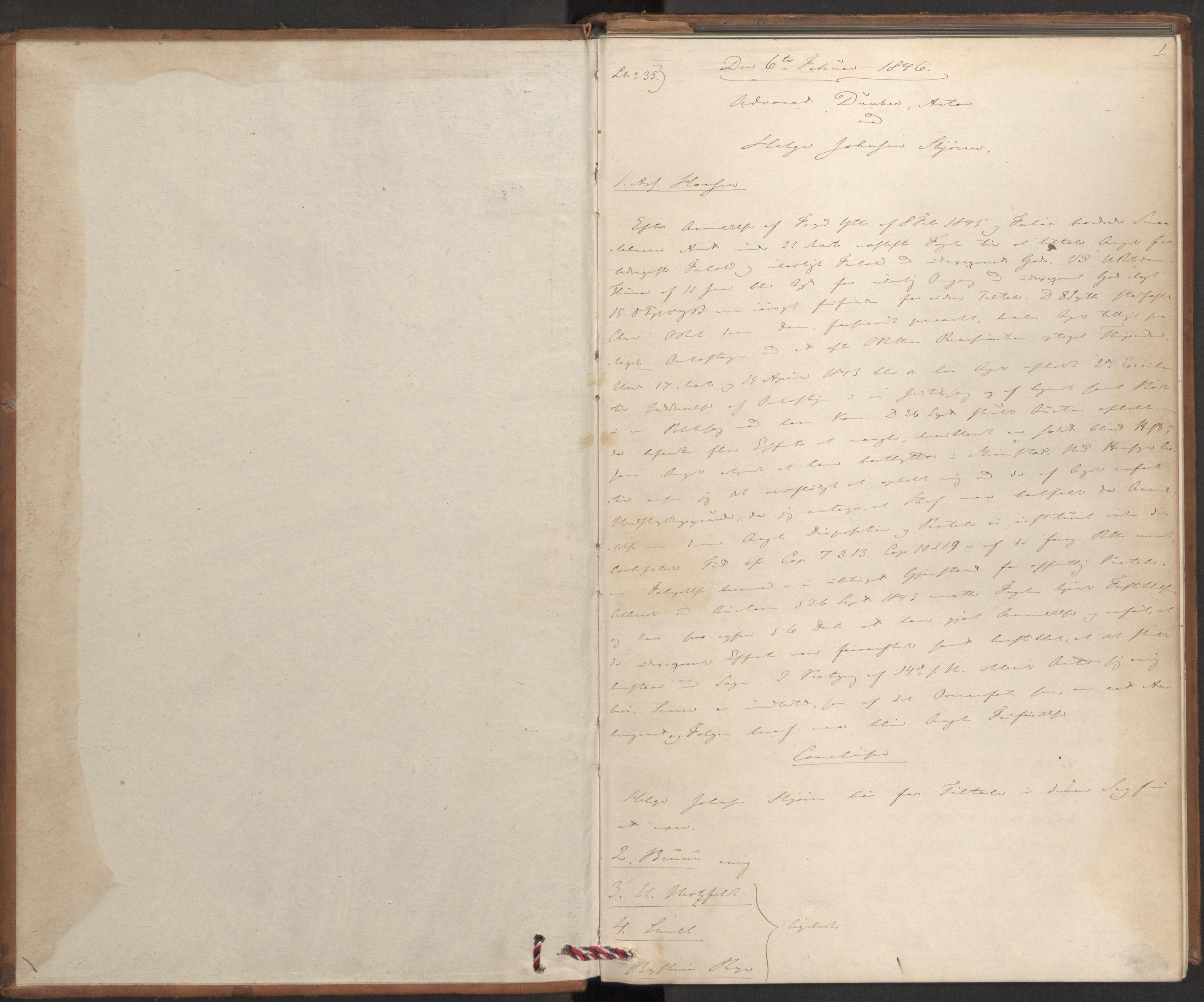 Høyesterett, AV/RA-S-1002/E/Eb/Ebb/L0040/0001: Voteringsprotokoller / Voteringsprotokoll, 1846, p. 1a