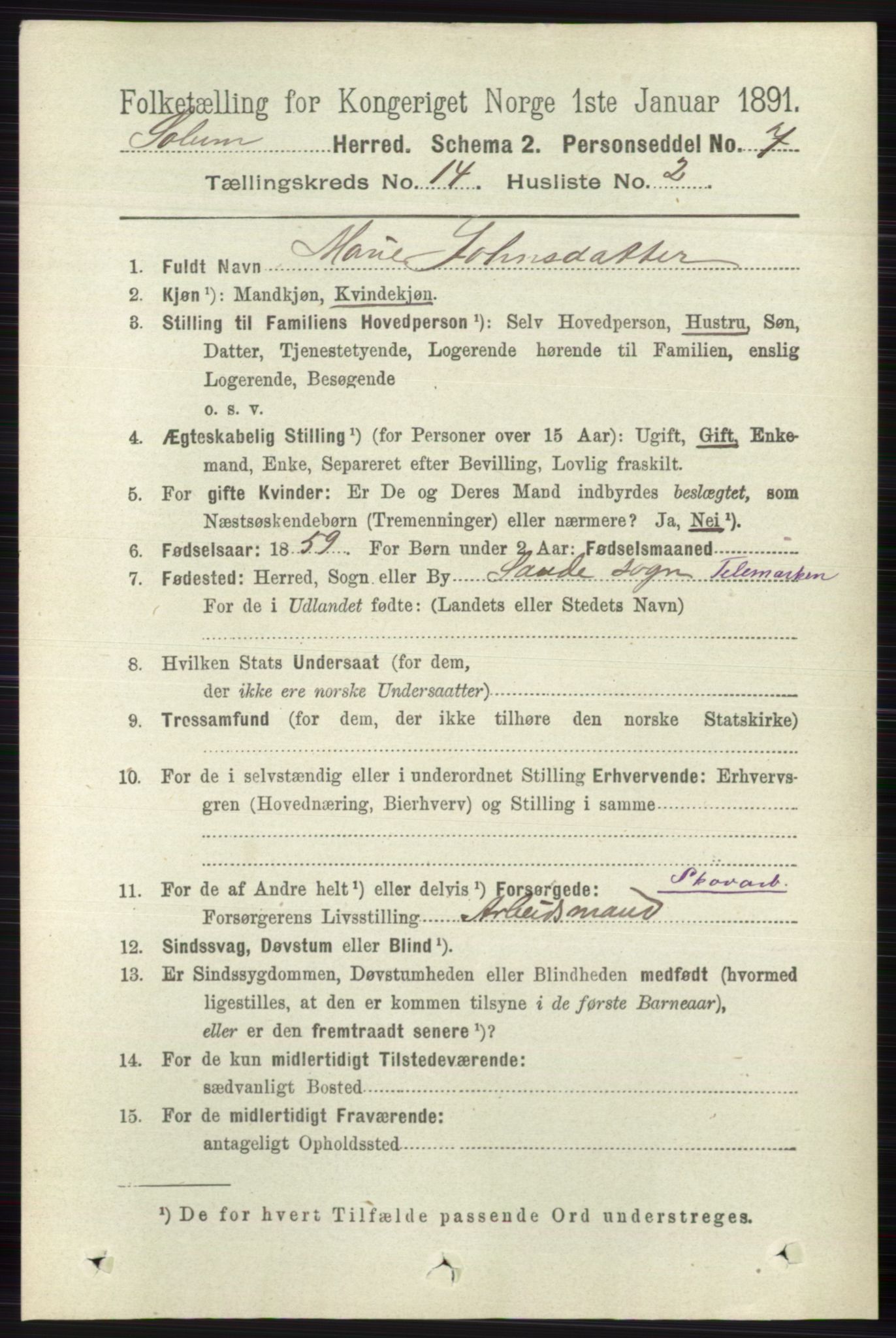 RA, 1891 census for 0818 Solum, 1891, p. 6375