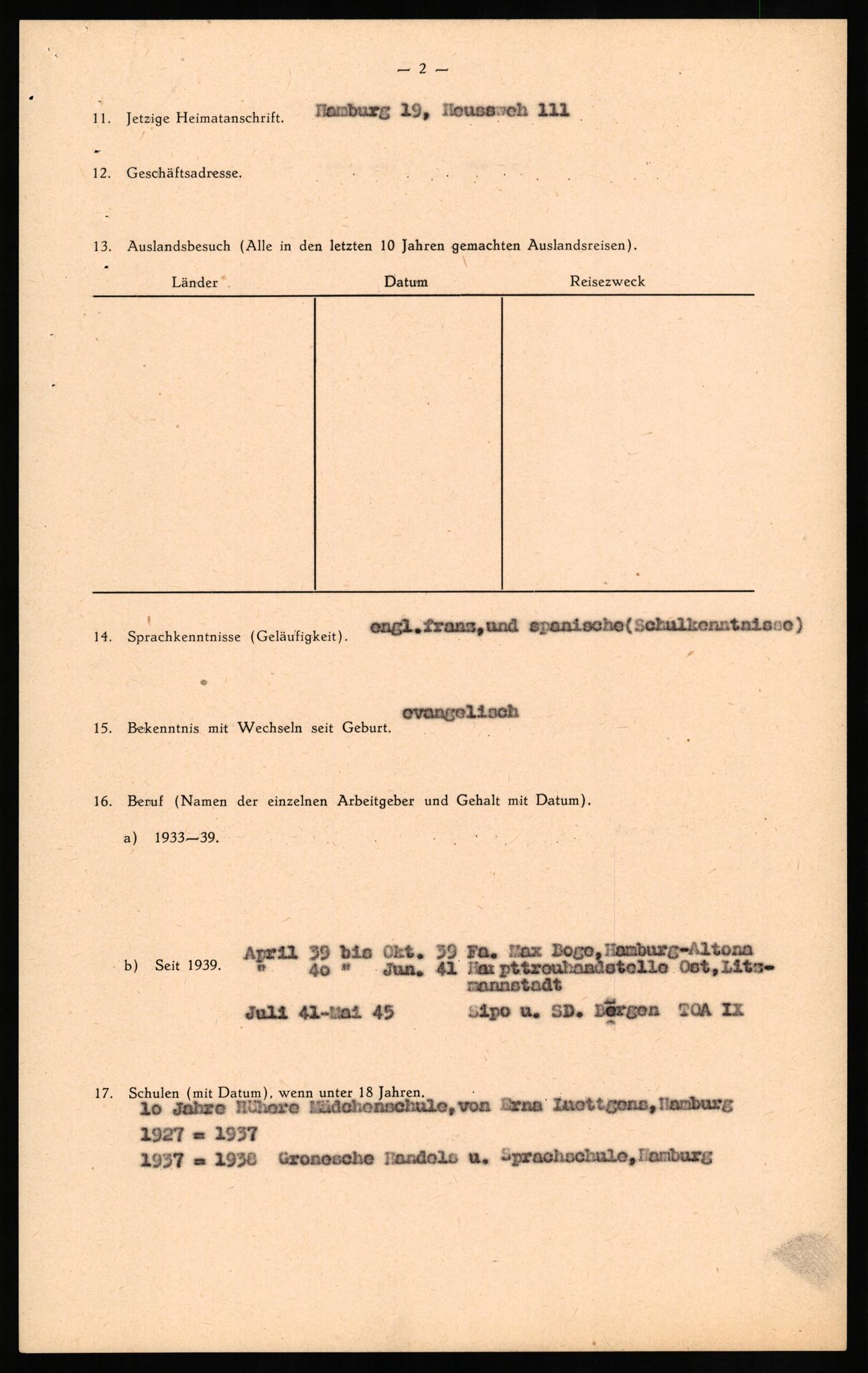 Forsvaret, Forsvarets overkommando II, AV/RA-RAFA-3915/D/Db/L0017: CI Questionaires. Tyske okkupasjonsstyrker i Norge. Tyskere., 1945-1946, p. 5