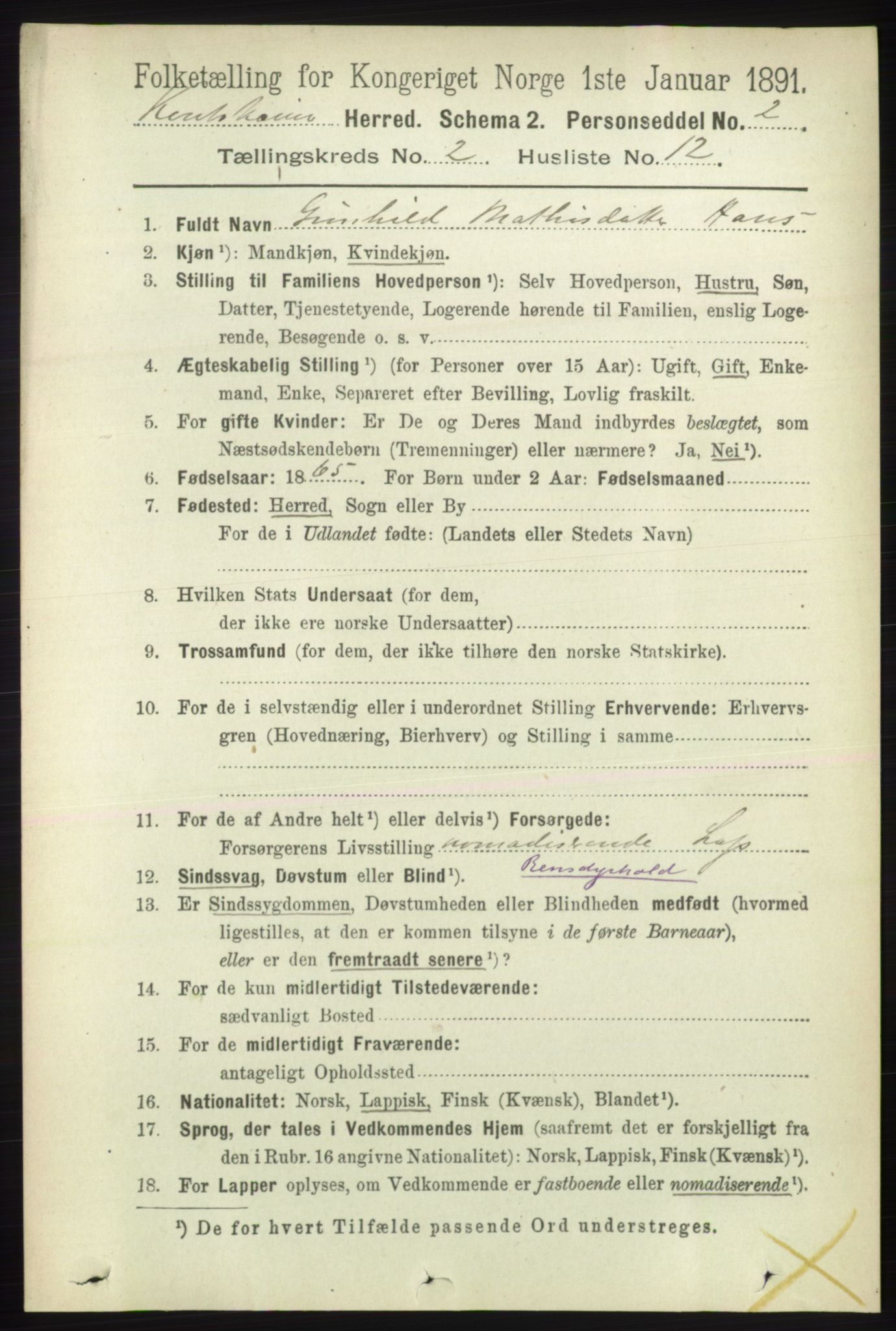 RA, 1891 census for 2011 Kautokeino, 1891, p. 389