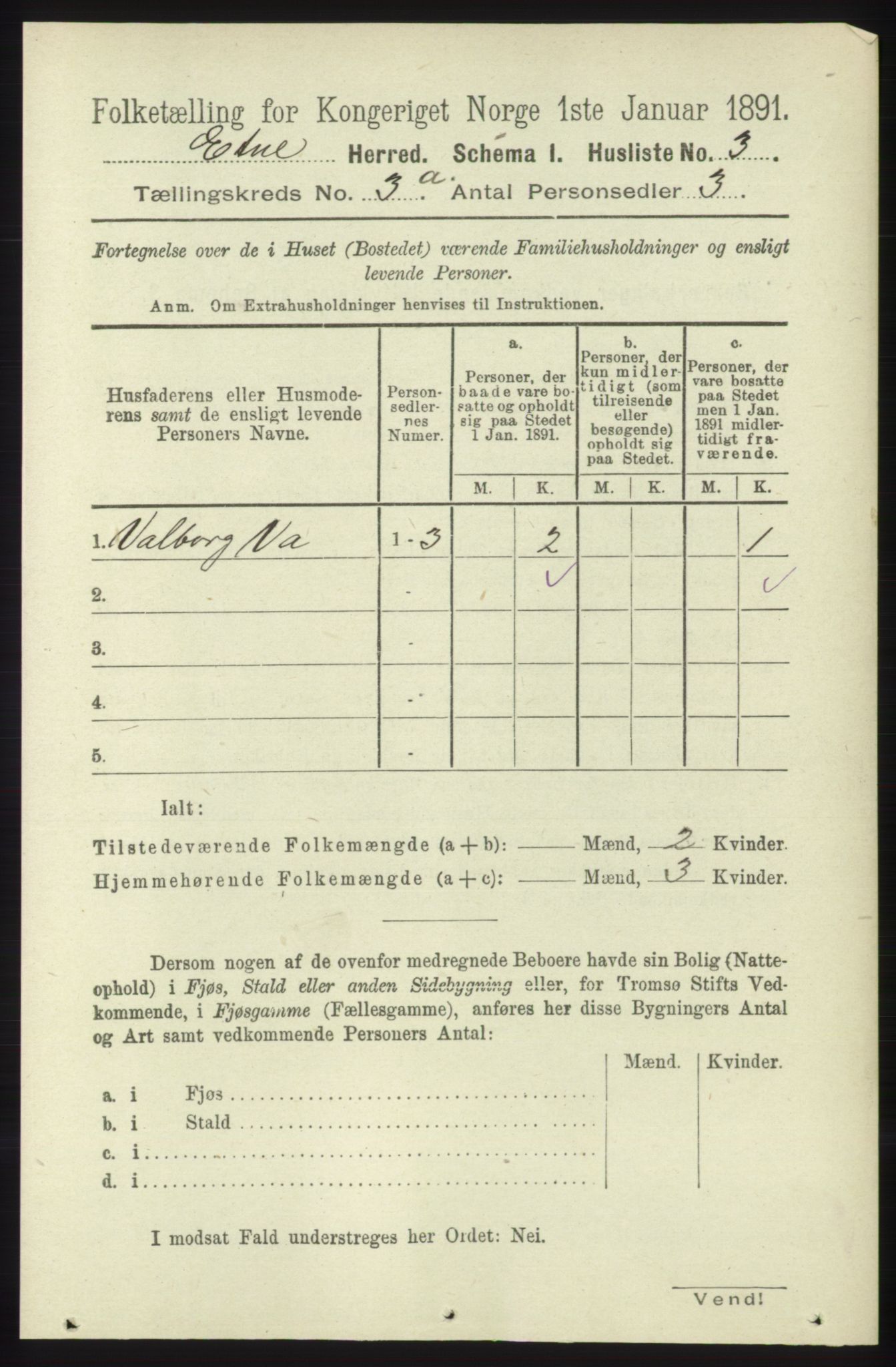 RA, 1891 census for 1211 Etne, 1891, p. 665