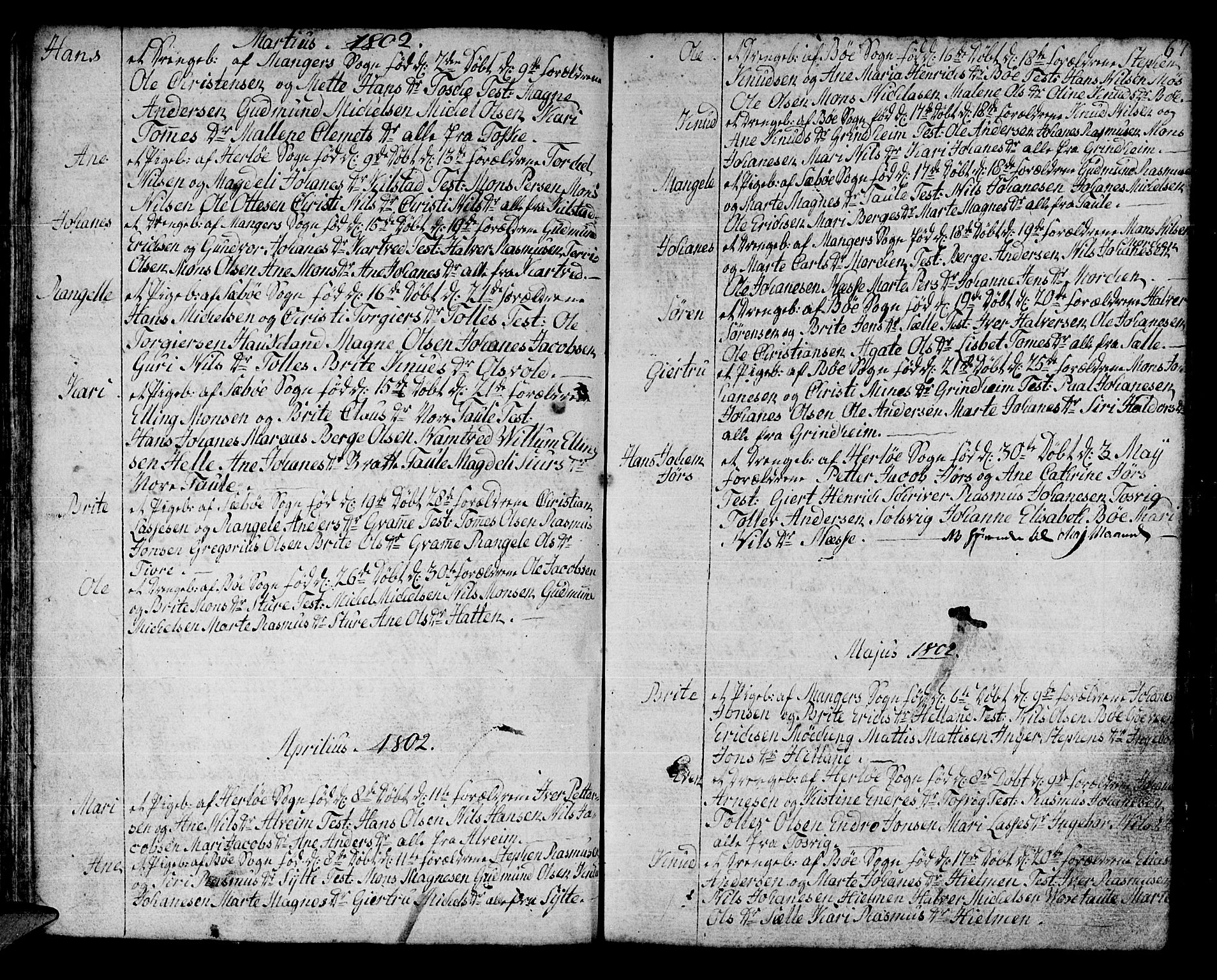 Manger sokneprestembete, SAB/A-76801/H/Haa: Parish register (official) no. A 2, 1792-1815, p. 67