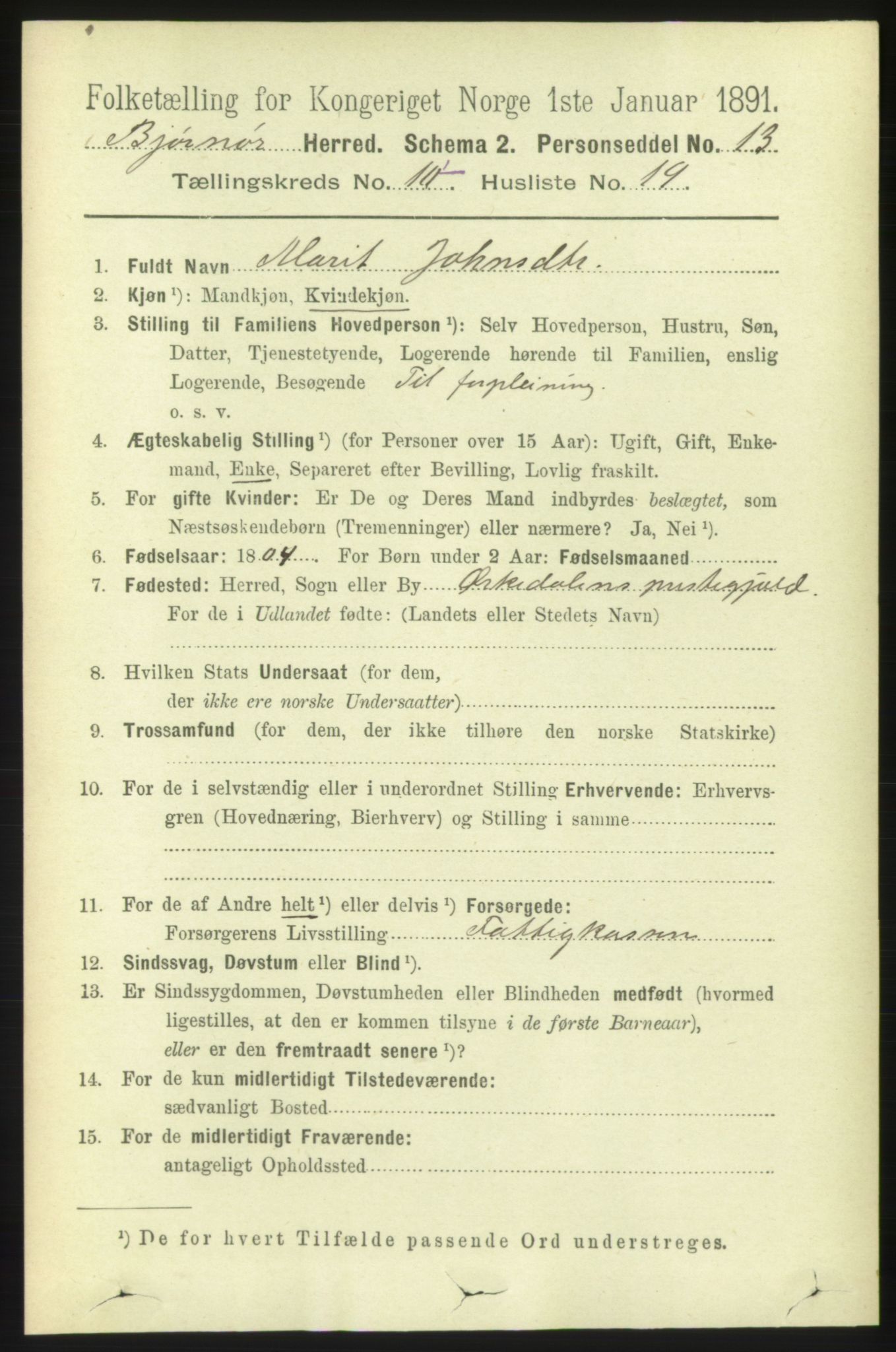 RA, 1891 census for 1632 Bjørnør, 1891, p. 4267