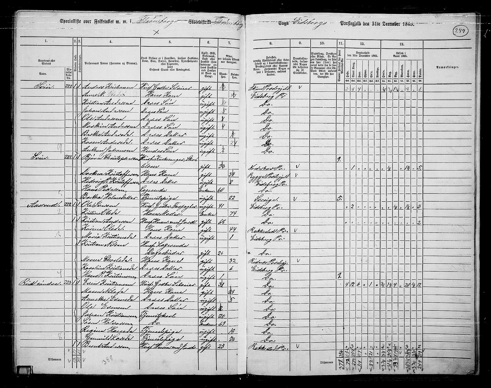 RA, 1865 census for Eidsberg, 1865, p. 226