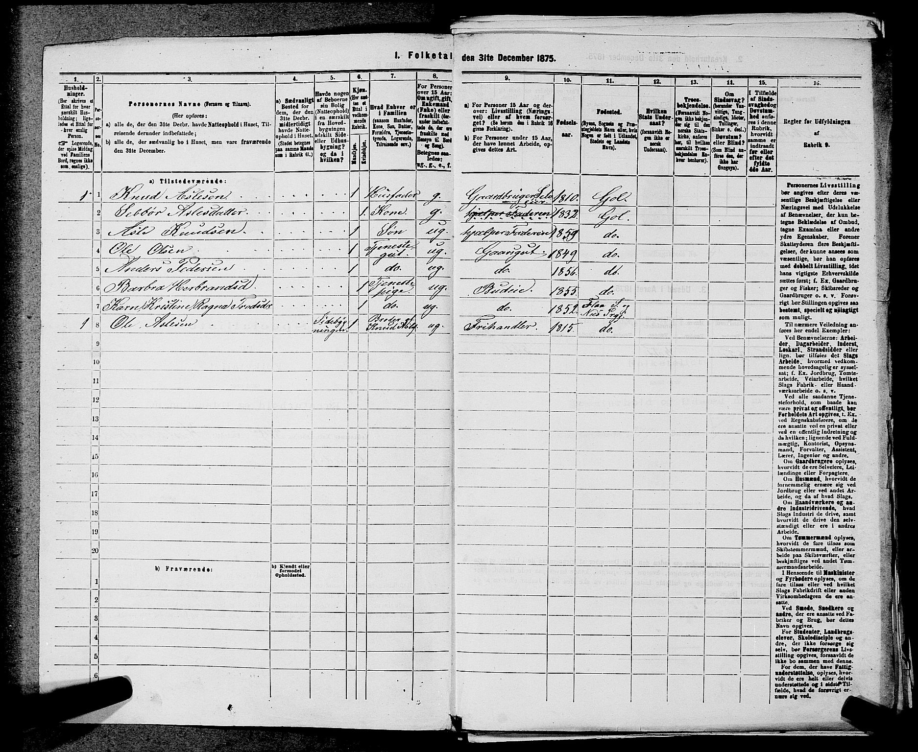 SAKO, 1875 census for 0617P Gol, 1875, p. 593