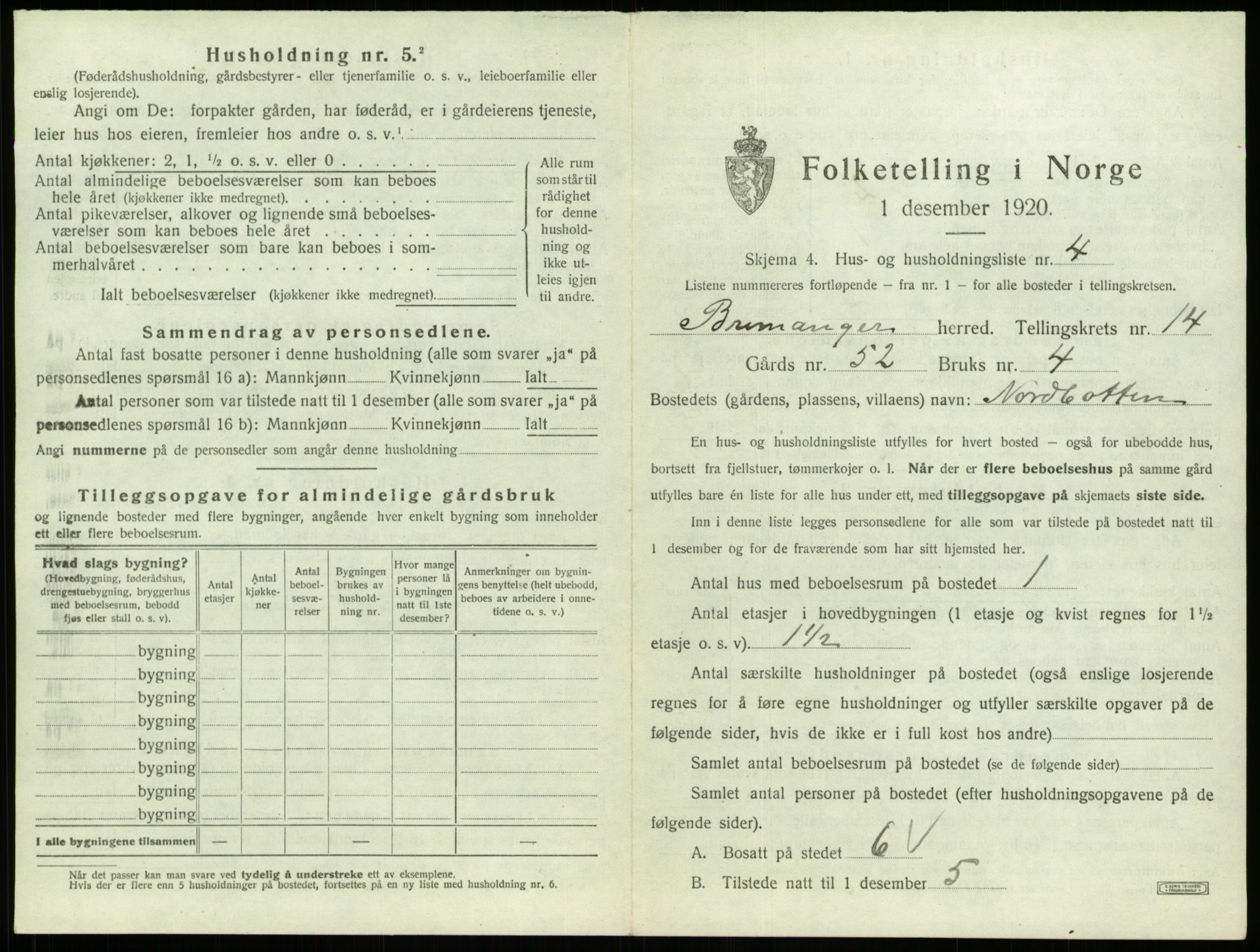 SAB, 1920 census for Bremanger, 1920, p. 944