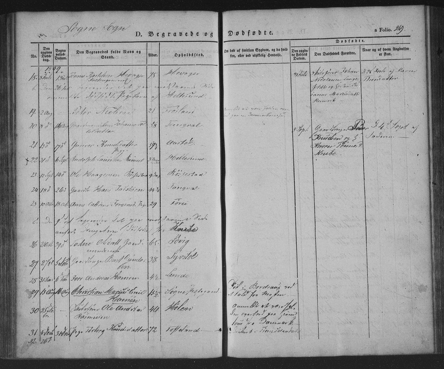 Søgne sokneprestkontor, AV/SAK-1111-0037/F/Fa/Fab/L0009: Parish register (official) no. A 9, 1838-1853, p. 269