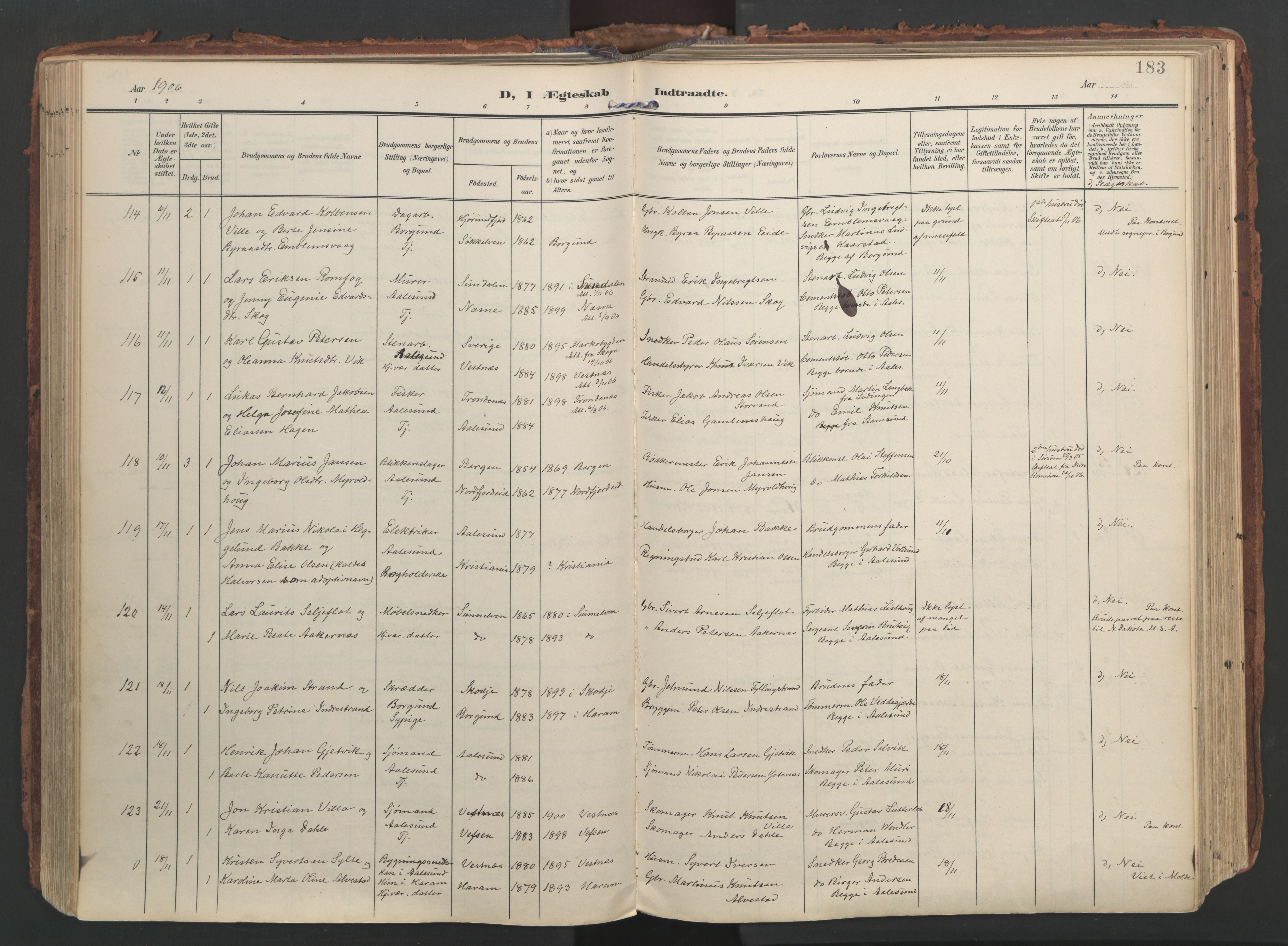 Ministerialprotokoller, klokkerbøker og fødselsregistre - Møre og Romsdal, SAT/A-1454/529/L0459: Parish register (official) no. 529A09, 1904-1917, p. 183