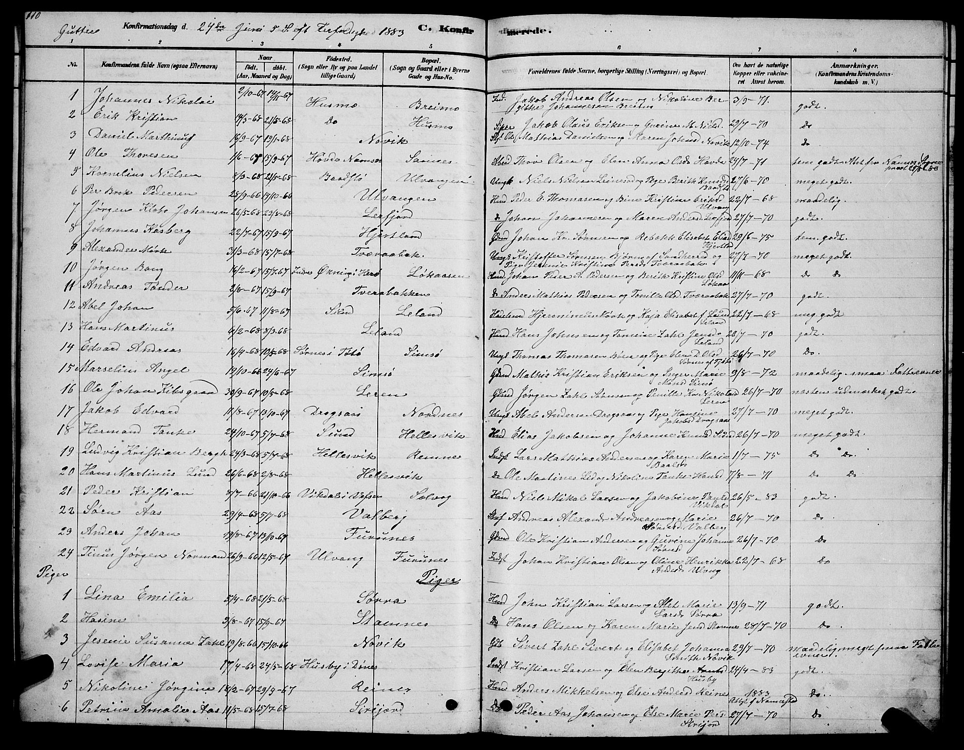 Ministerialprotokoller, klokkerbøker og fødselsregistre - Nordland, AV/SAT-A-1459/831/L0477: Parish register (copy) no. 831C04, 1878-1897, p. 110