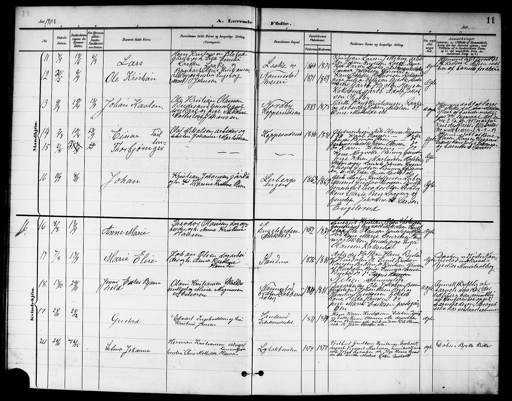 Nannestad prestekontor Kirkebøker, SAO/A-10414a/G/Ga/L0002: Parish register (copy) no. I 2, 1901-1913, p. 11