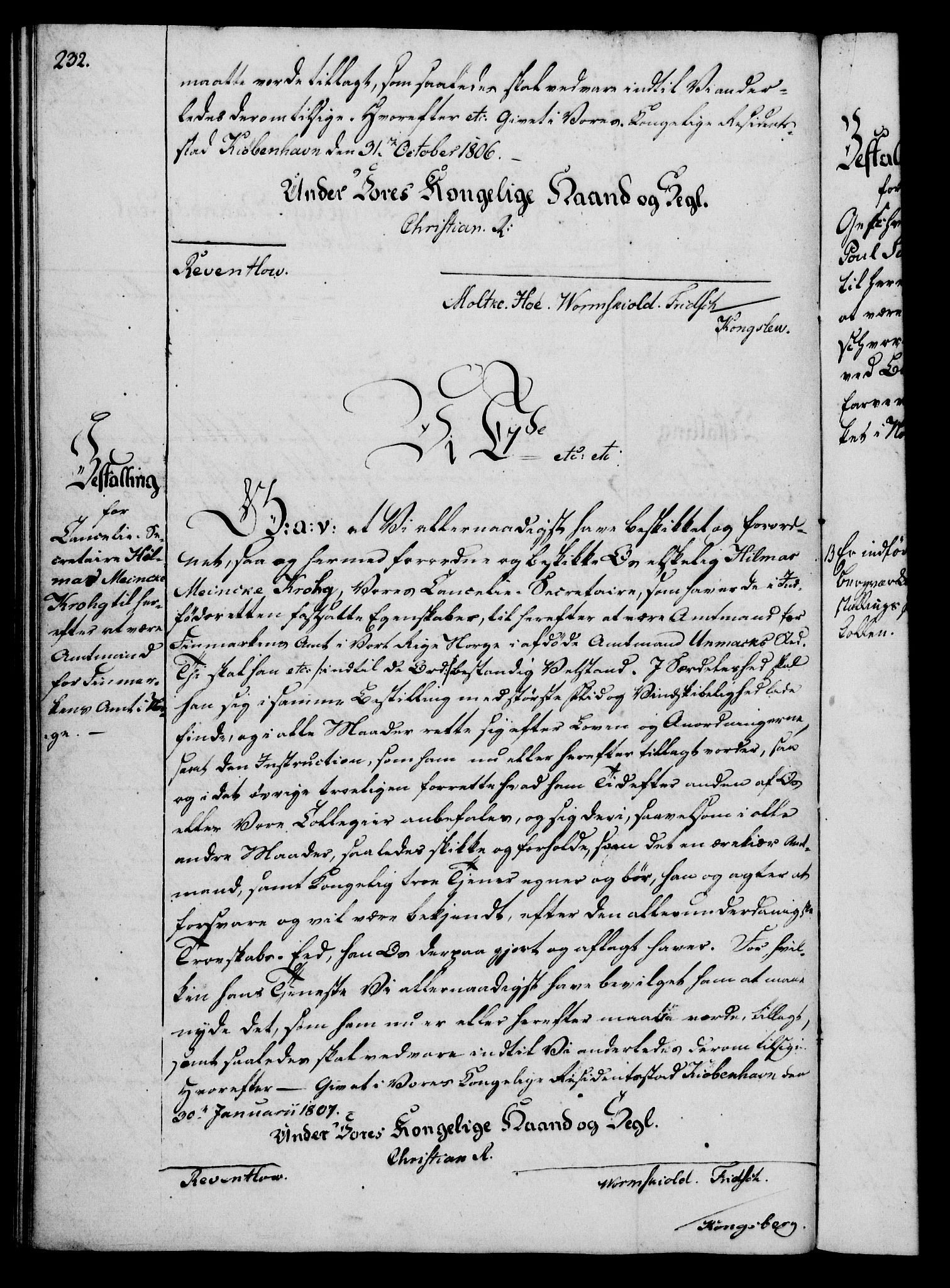 Rentekammeret, Kammerkanselliet, RA/EA-3111/G/Gg/Gge/L0006: Norsk bestallingsprotokoll med register (merket RK 53.30), 1773-1814, p. 232