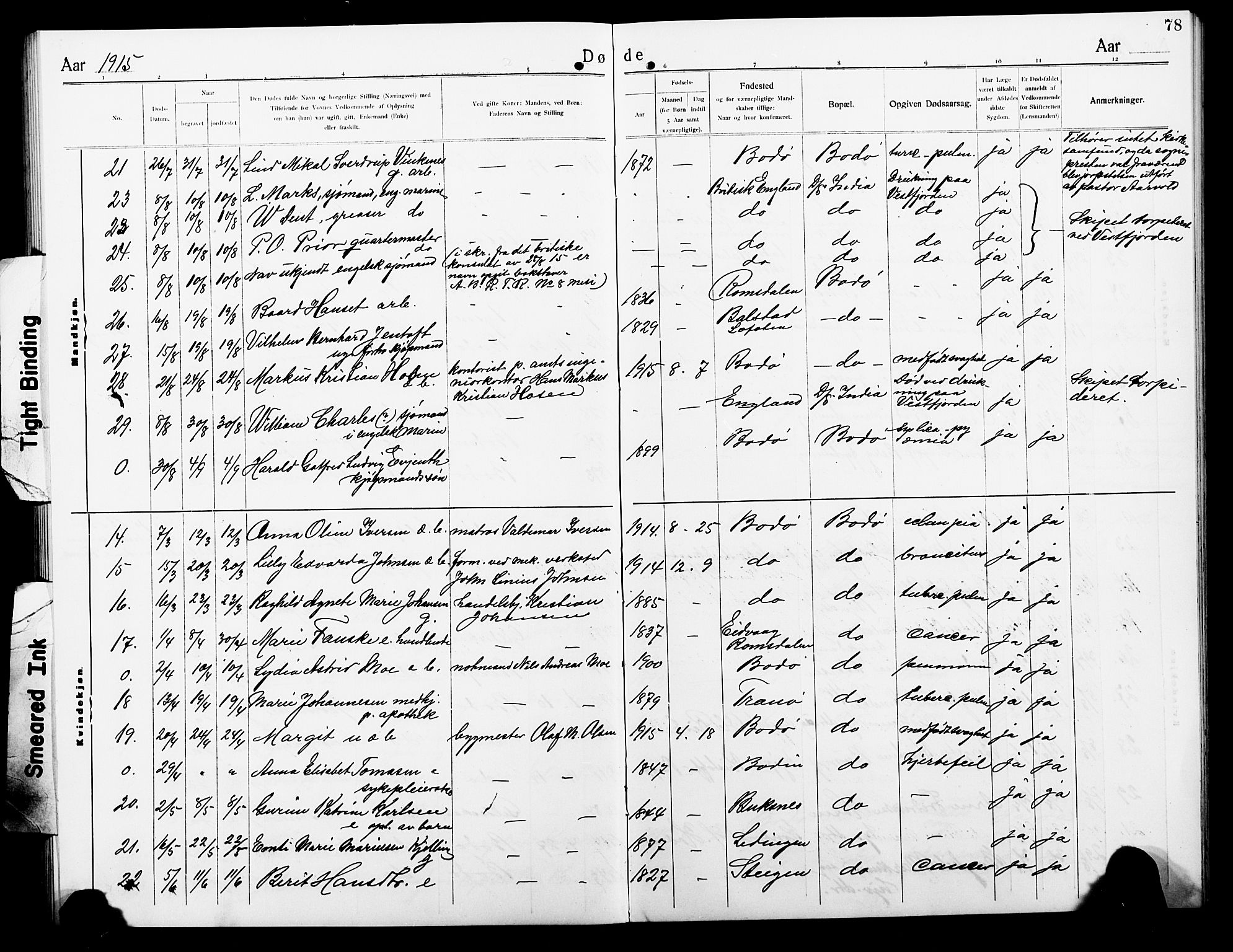 Ministerialprotokoller, klokkerbøker og fødselsregistre - Nordland, AV/SAT-A-1459/801/L0035: Parish register (copy) no. 801C10, 1910-1923, p. 78