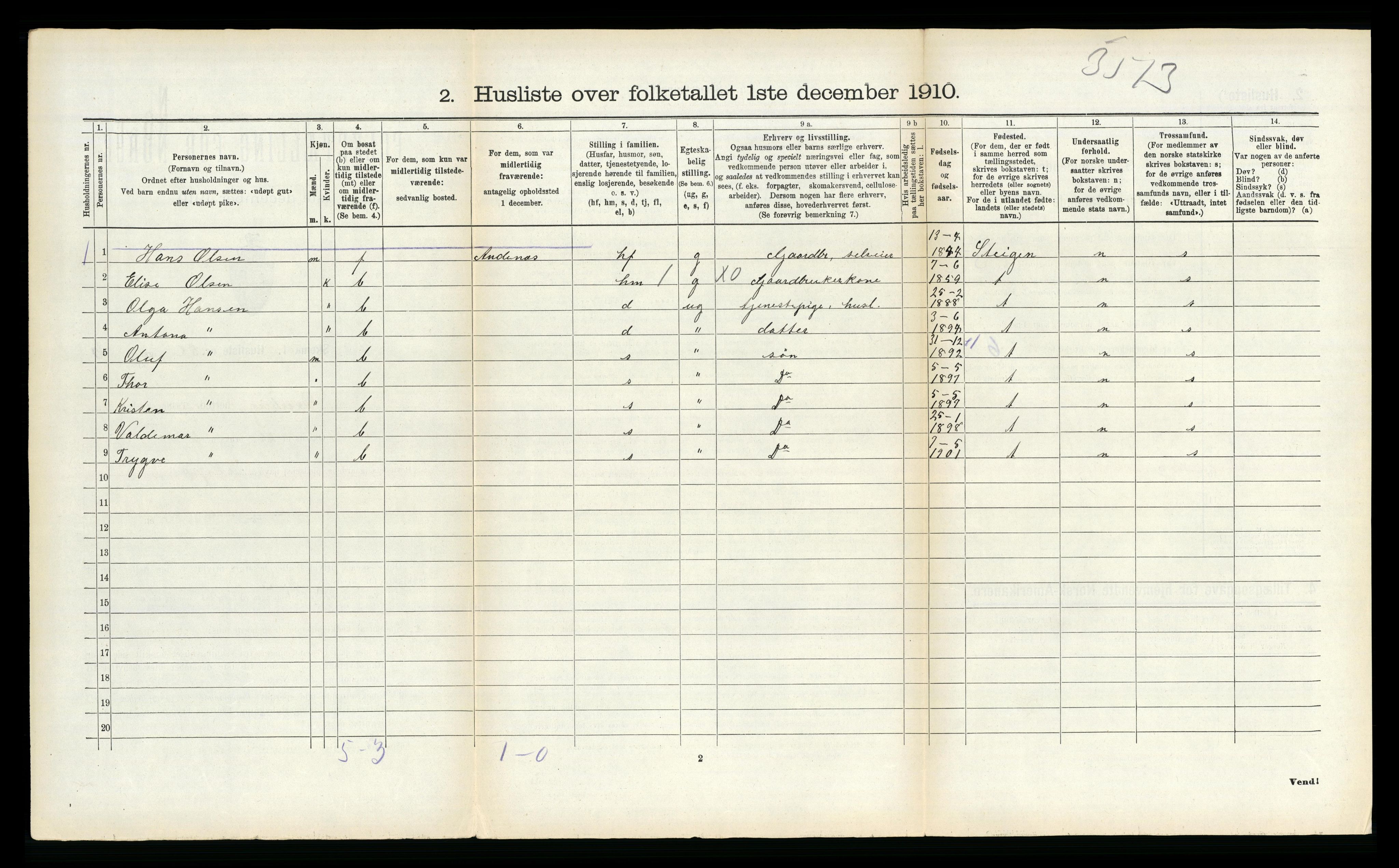 RA, 1910 census for Dverberg, 1910, p. 801