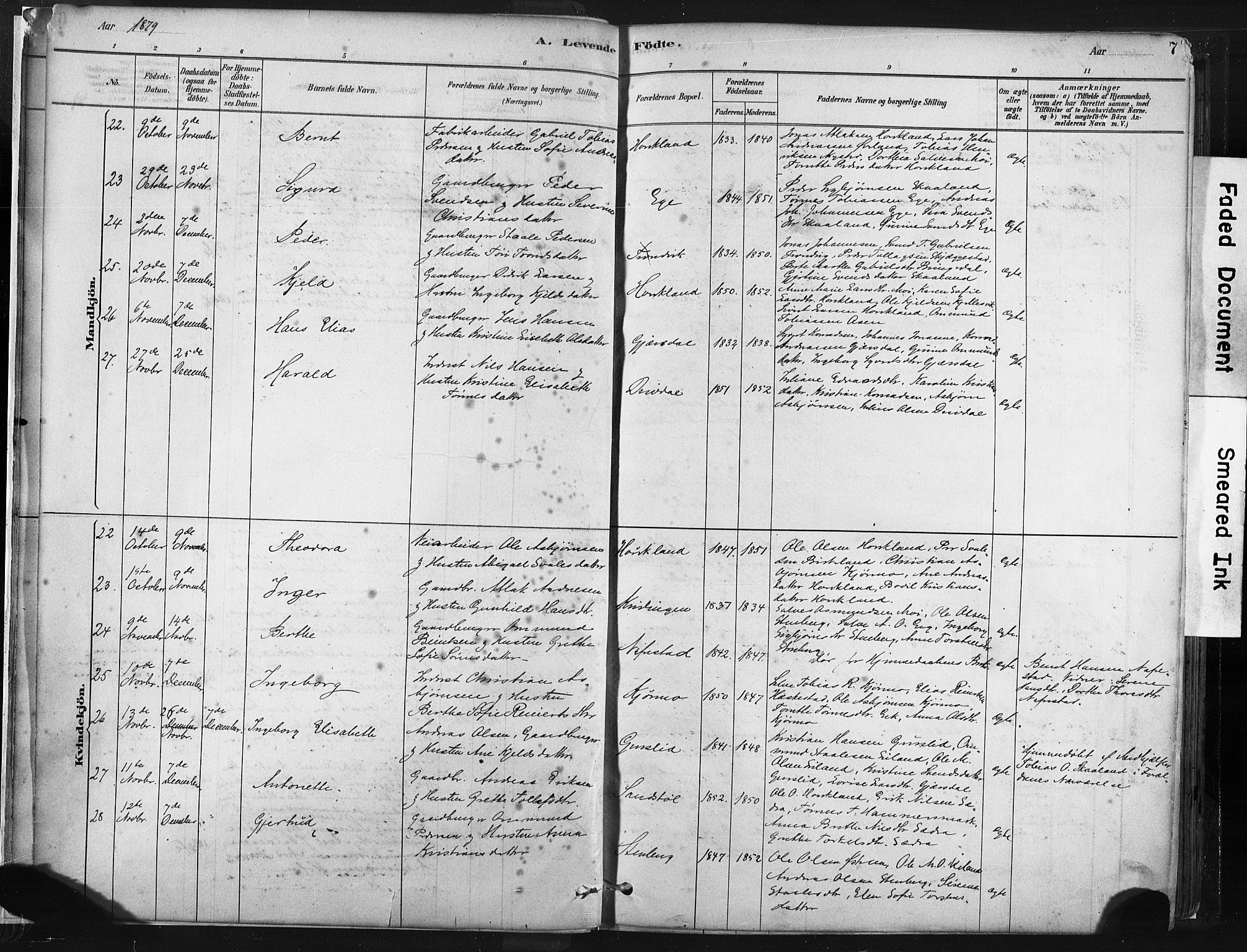 Lund sokneprestkontor, SAST/A-101809/S06/L0011: Parish register (official) no. A 10, 1877-1904, p. 7