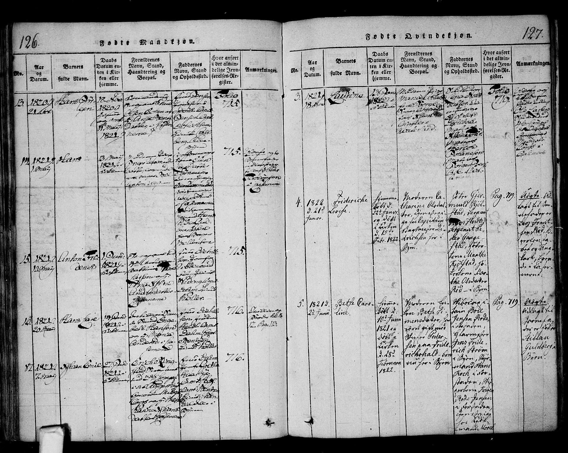 Fredrikstad prestekontor Kirkebøker, SAO/A-11082/F/Fa/L0004: Parish register (official) no. 4, 1816-1834, p. 126-127