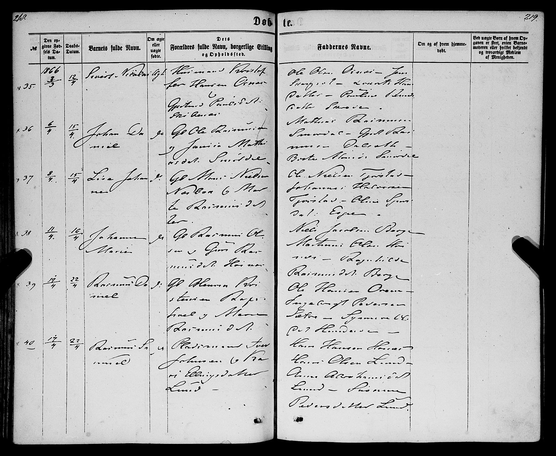 Eid sokneprestembete, AV/SAB-A-82301/H/Haa/Haaa/L0009: Parish register (official) no. A 9, 1861-1868, p. 218-219