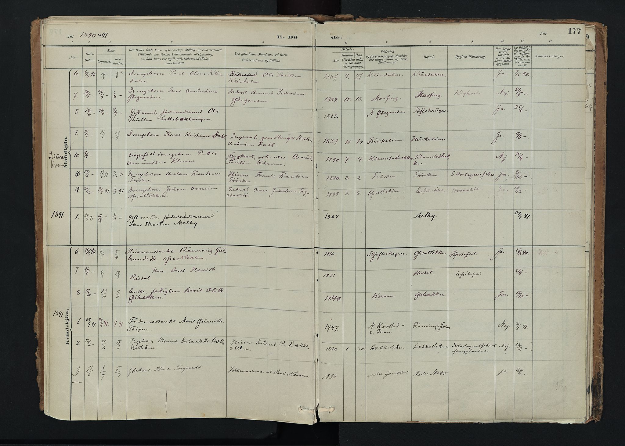 Nord-Fron prestekontor, AV/SAH-PREST-080/H/Ha/Haa/L0005: Parish register (official) no. 5, 1884-1914, p. 177