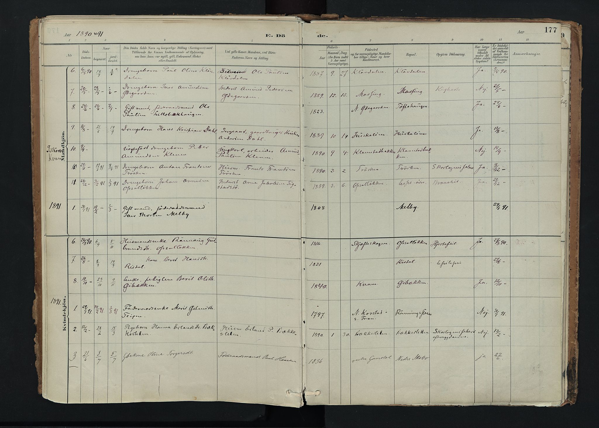 Nord-Fron prestekontor, SAH/PREST-080/H/Ha/Haa/L0005: Parish register (official) no. 5, 1884-1914, p. 177