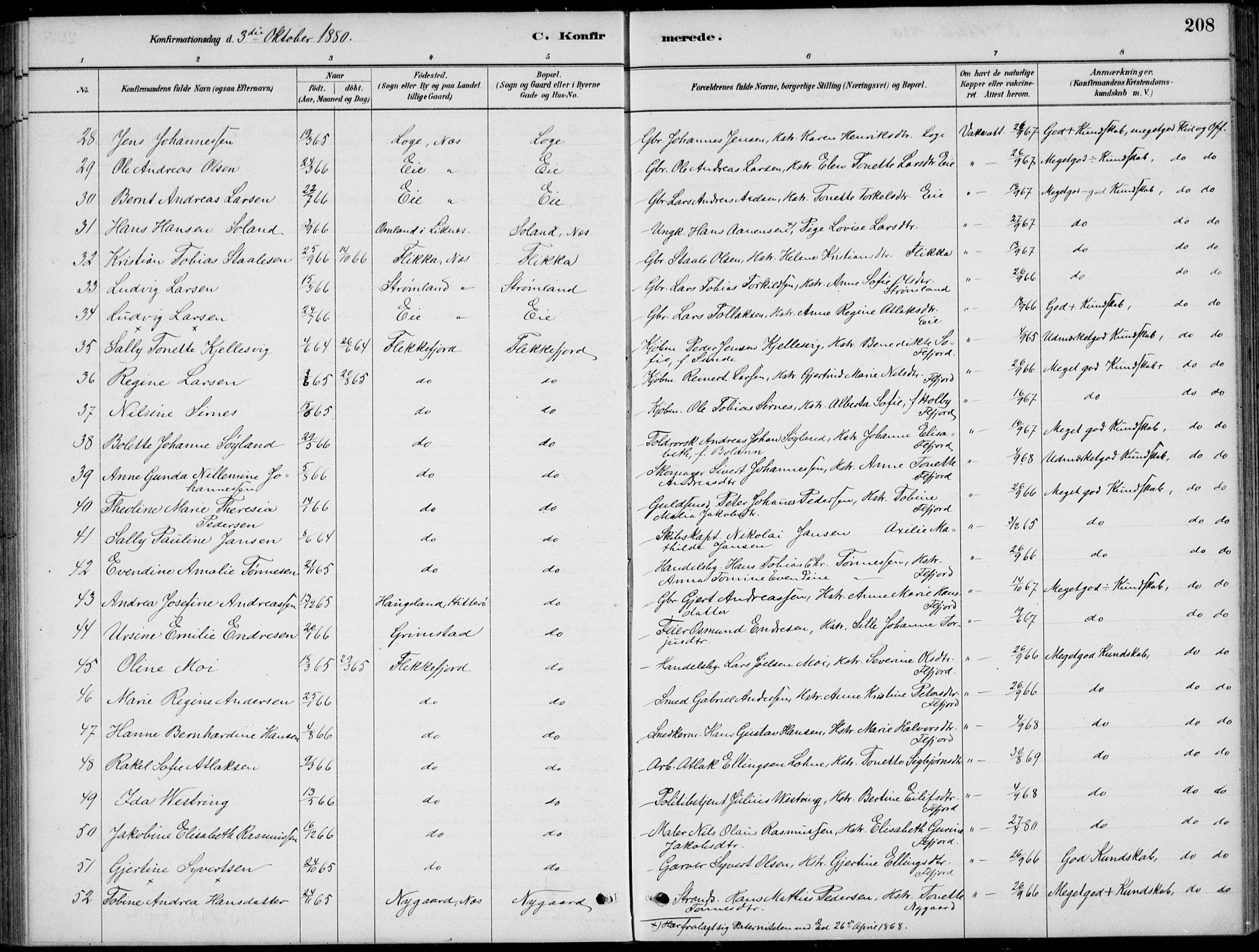 Flekkefjord sokneprestkontor, AV/SAK-1111-0012/F/Fb/Fbc/L0007: Parish register (copy) no. B 7, 1880-1902, p. 208