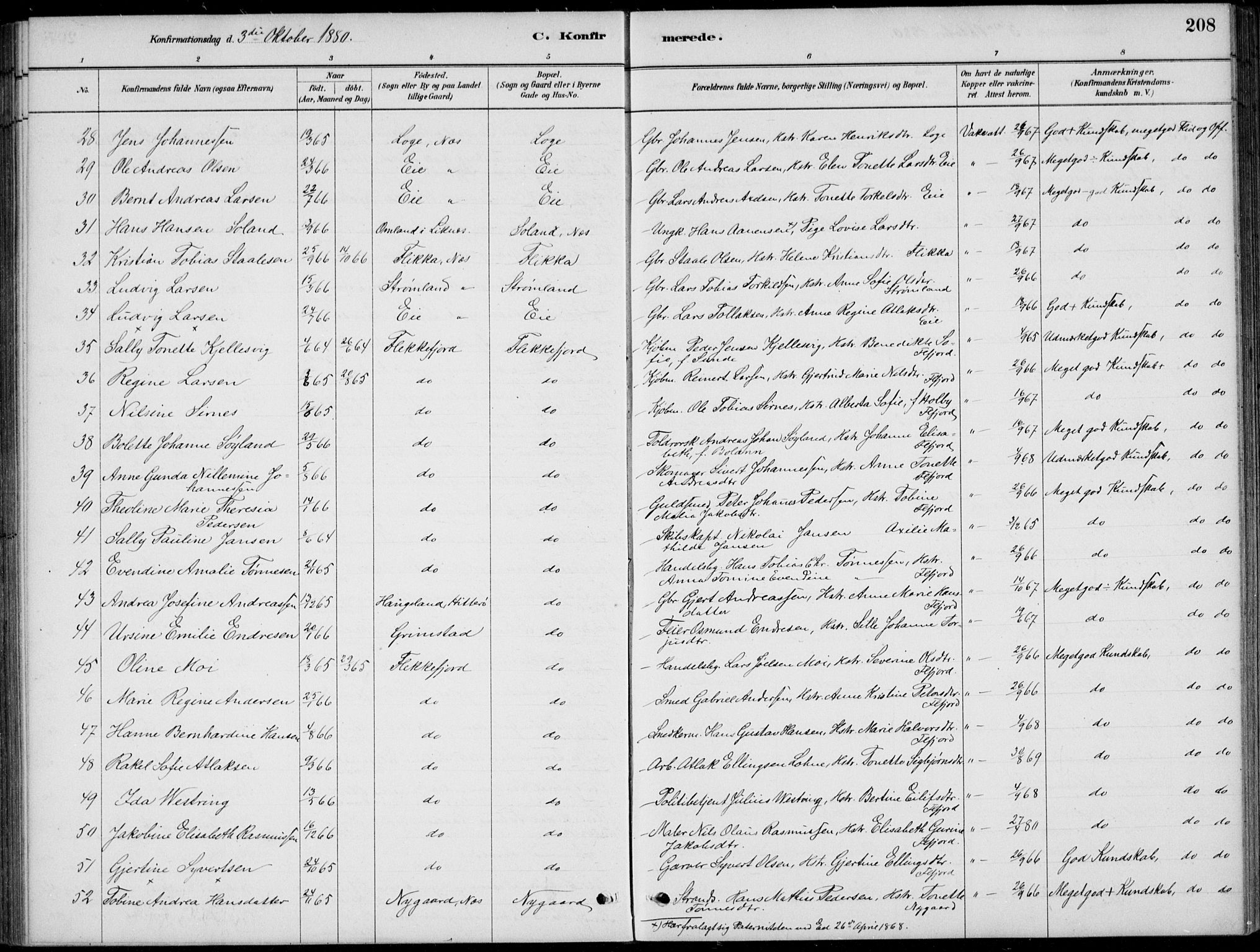 Flekkefjord sokneprestkontor, SAK/1111-0012/F/Fb/Fbc/L0007: Parish register (copy) no. B 7, 1880-1902, p. 208