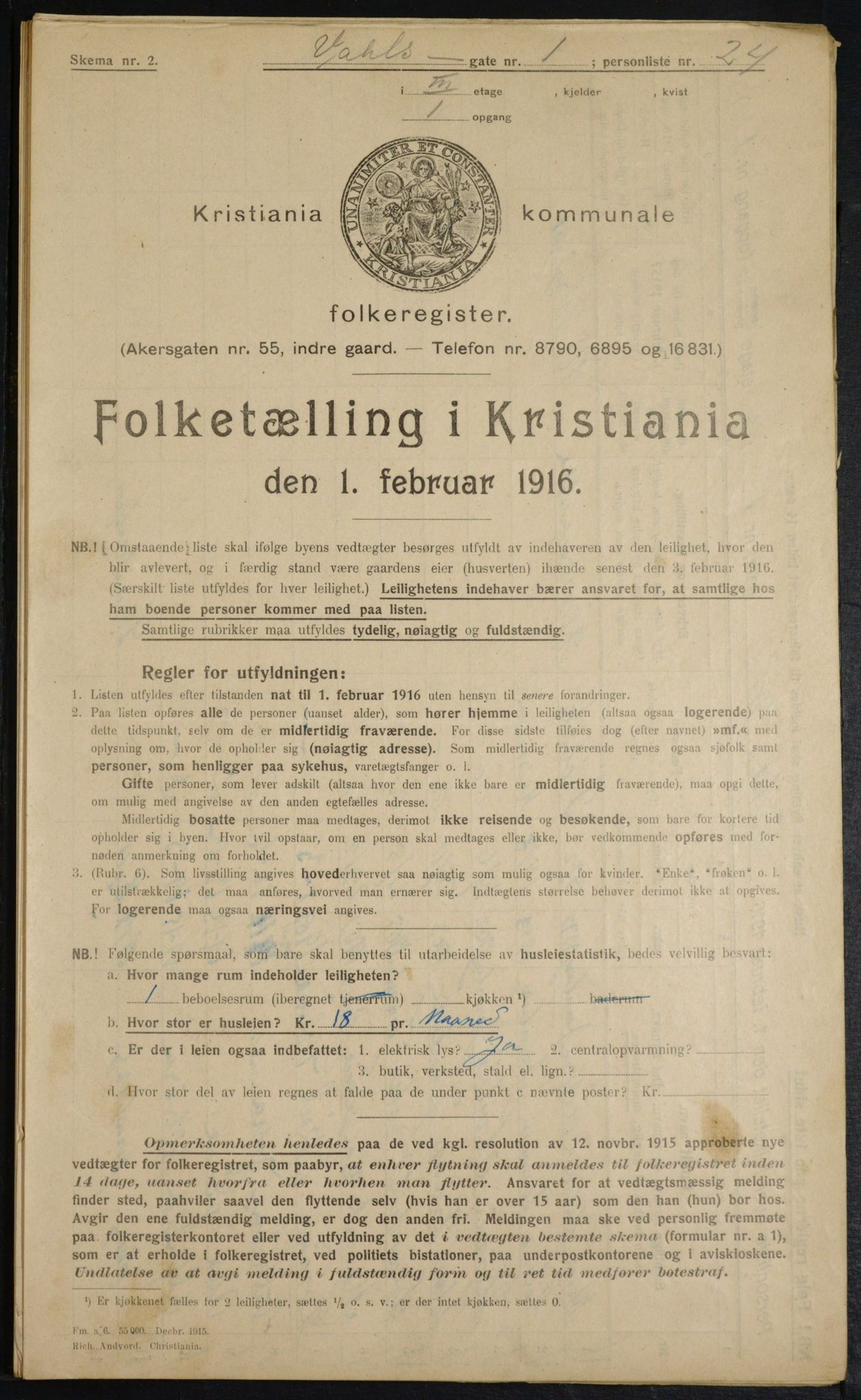 OBA, Municipal Census 1916 for Kristiania, 1916, p. 125118