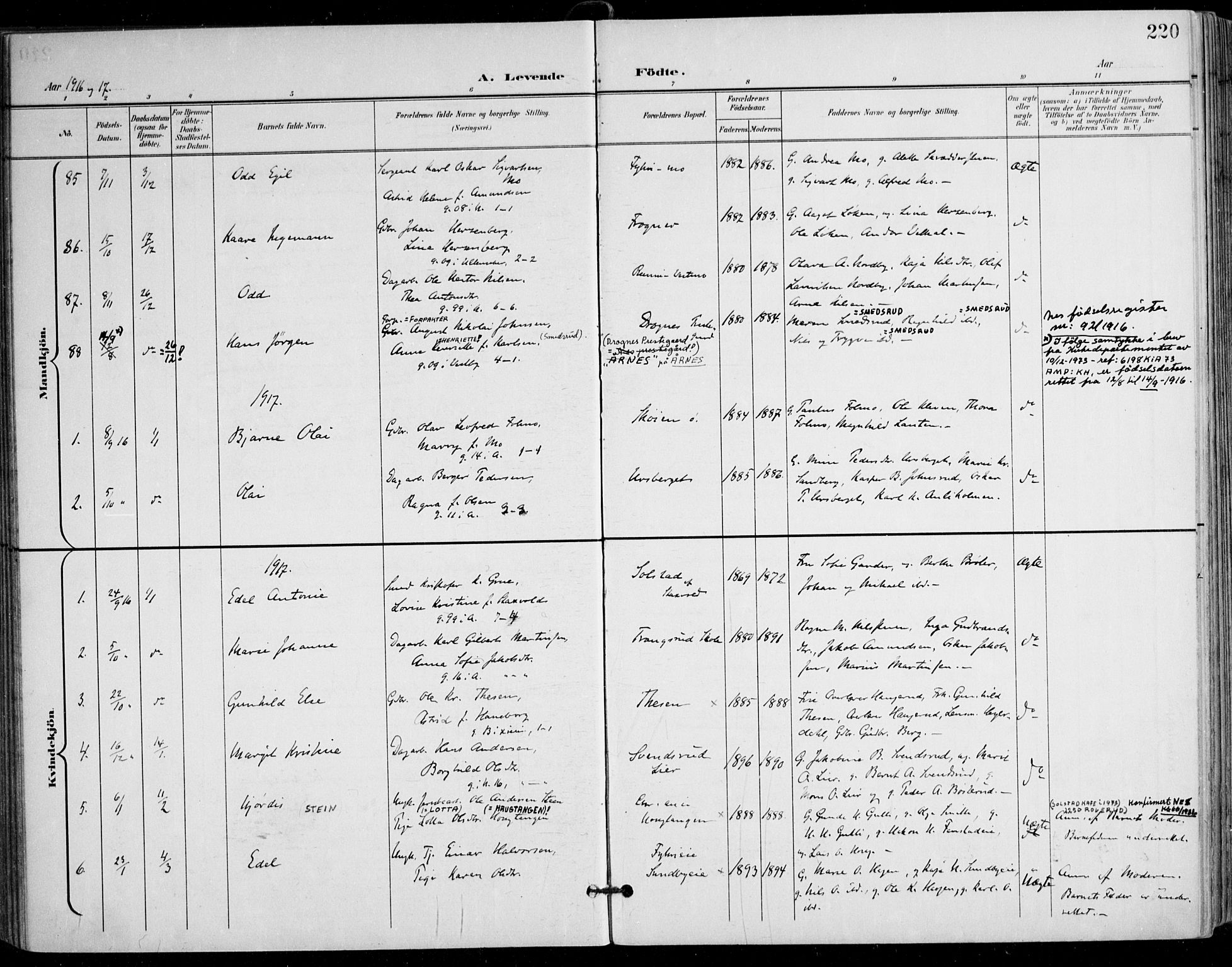 Nes prestekontor Kirkebøker, AV/SAO-A-10410/F/Fa/L0011: Parish register (official) no. I 11, 1899-1918, p. 220