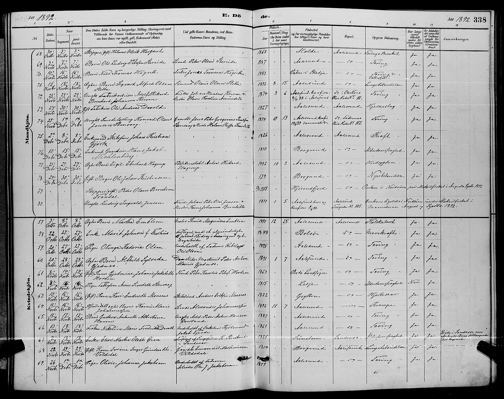 Ministerialprotokoller, klokkerbøker og fødselsregistre - Møre og Romsdal, AV/SAT-A-1454/529/L0467: Parish register (copy) no. 529C04, 1889-1897, p. 338