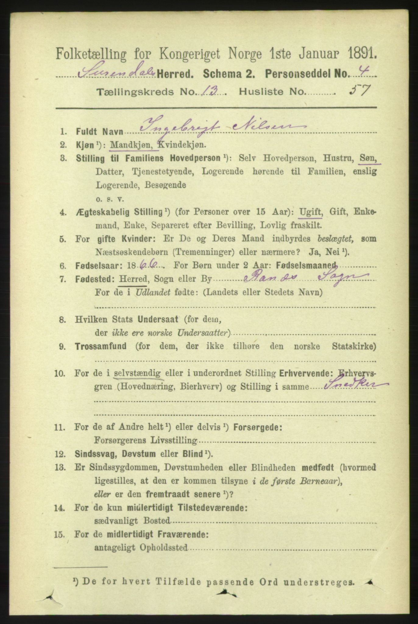 RA, 1891 census for 1566 Surnadal, 1891, p. 3478