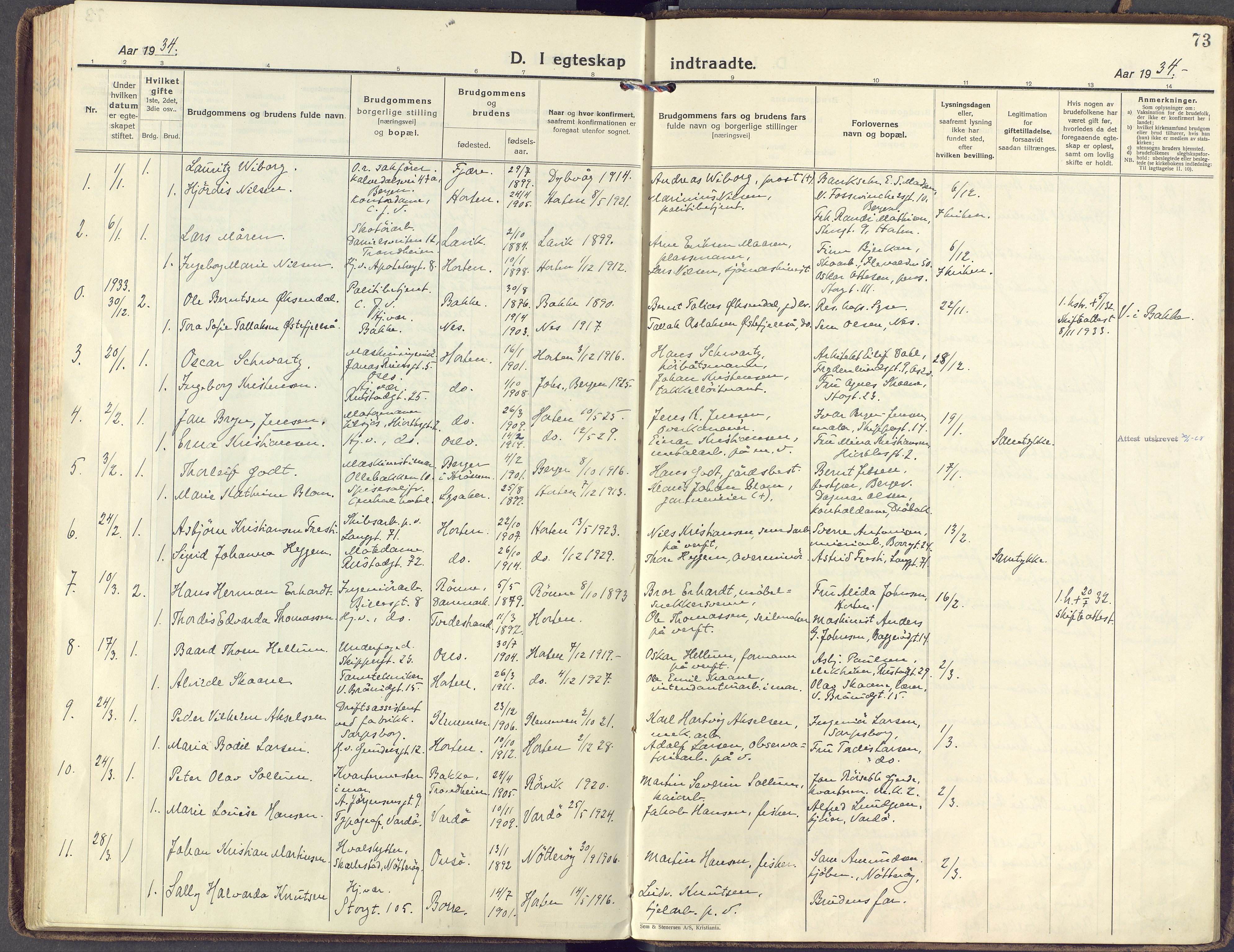 Horten kirkebøker, AV/SAKO-A-348/F/Fa/L0009: Parish register (official) no. 9, 1925-1936, p. 73