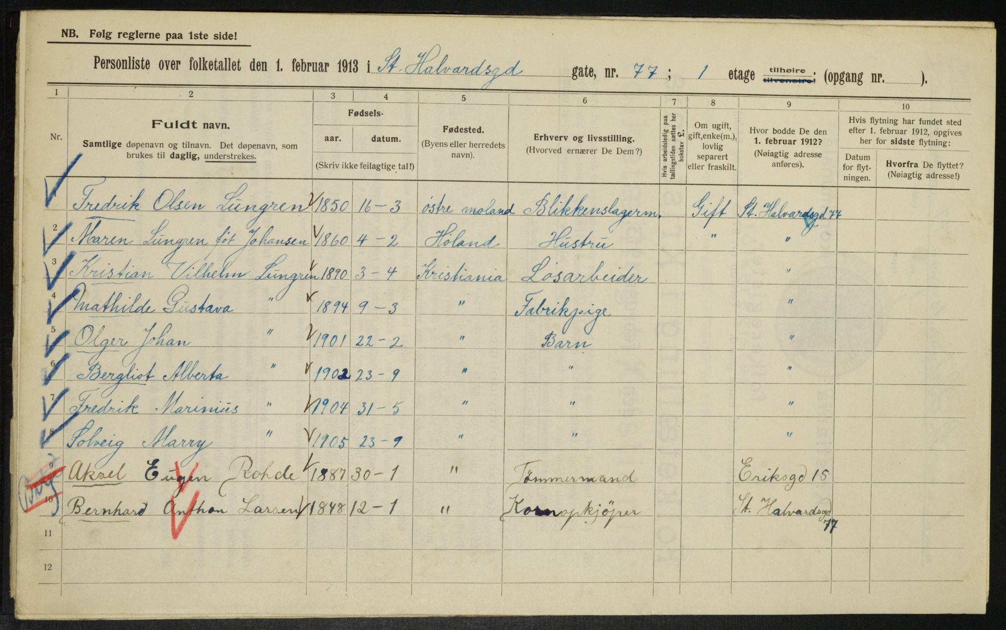 OBA, Municipal Census 1913 for Kristiania, 1913, p. 87892