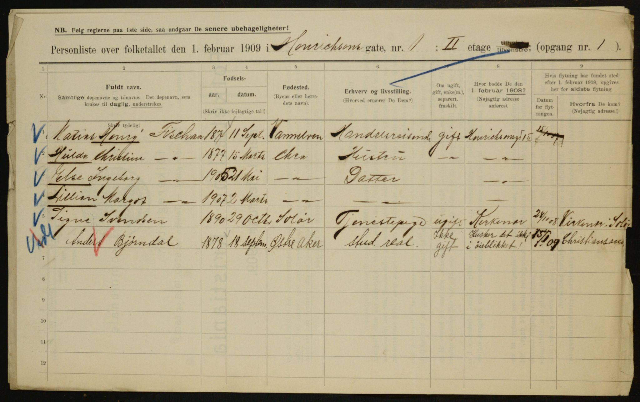 OBA, Municipal Census 1909 for Kristiania, 1909, p. 34924