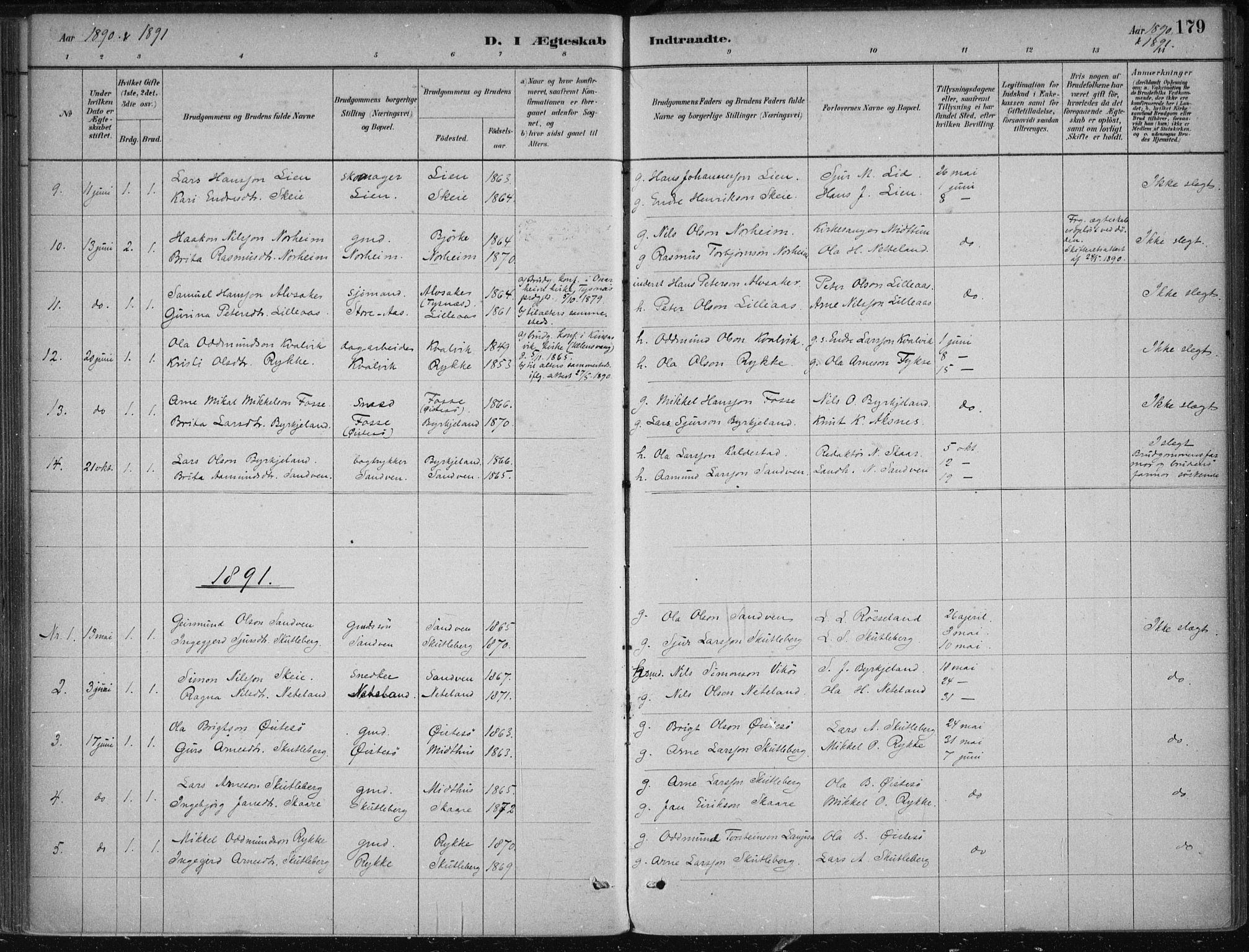 Kvam sokneprestembete, SAB/A-76201/H/Haa: Parish register (official) no. B  1, 1880-1908, p. 179