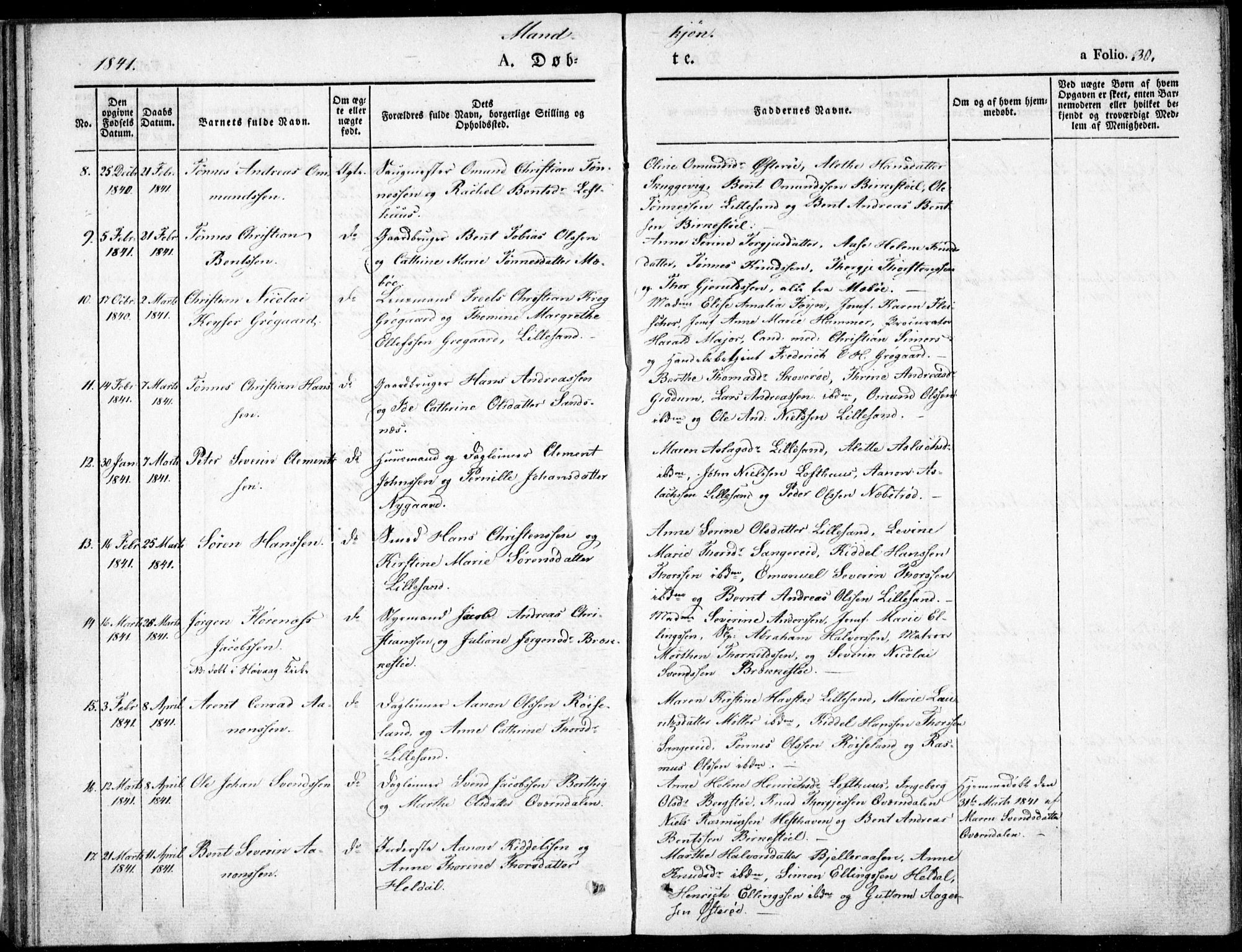 Vestre Moland sokneprestkontor, AV/SAK-1111-0046/F/Fb/Fbb/L0002: Parish register (copy) no. B 2, 1836-1851, p. 30