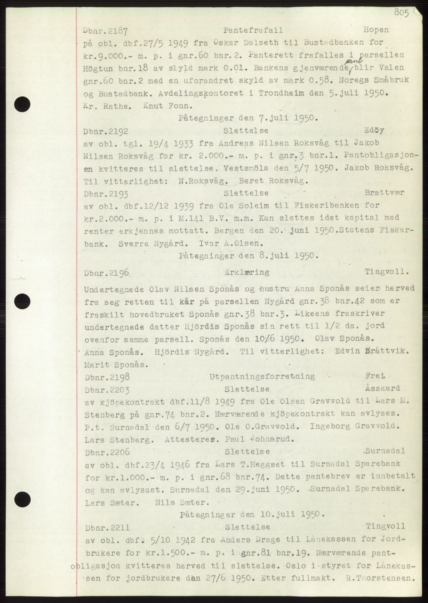 Nordmøre sorenskriveri, SAT/A-4132/1/2/2Ca: Mortgage book no. C82b, 1946-1951, Diary no: : 2187/1950