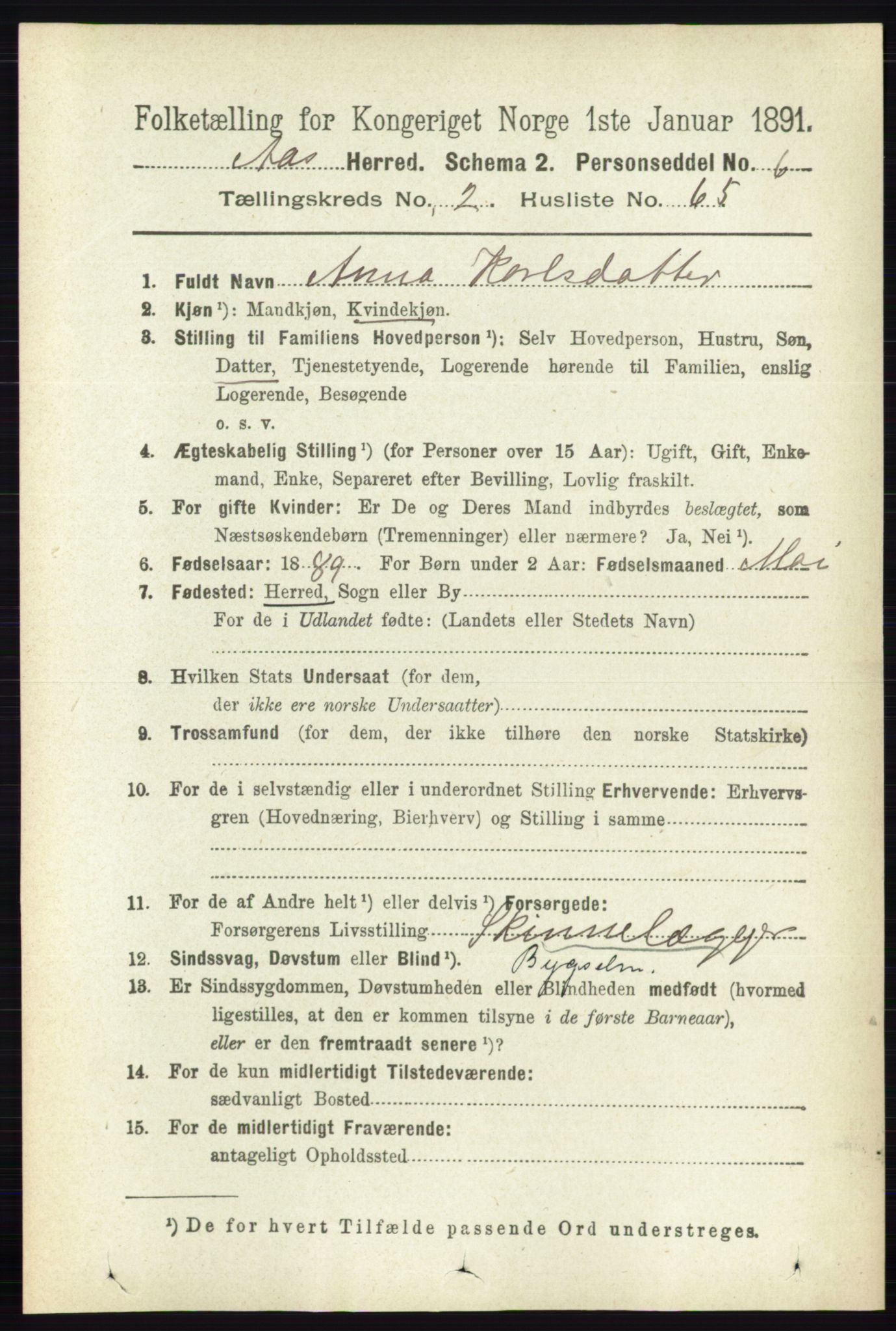 RA, 1891 census for 0214 Ås, 1891, p. 1994