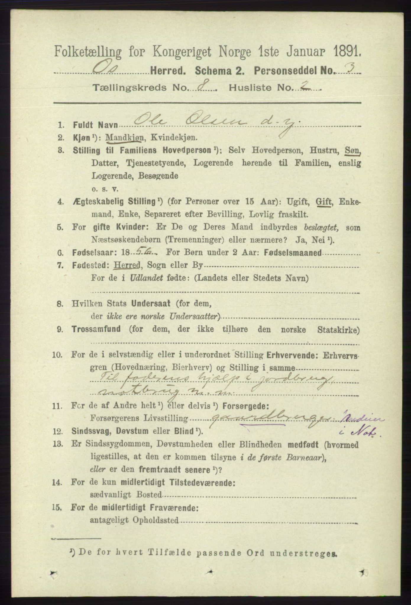 RA, 1891 census for 1243 Os, 1891, p. 1843