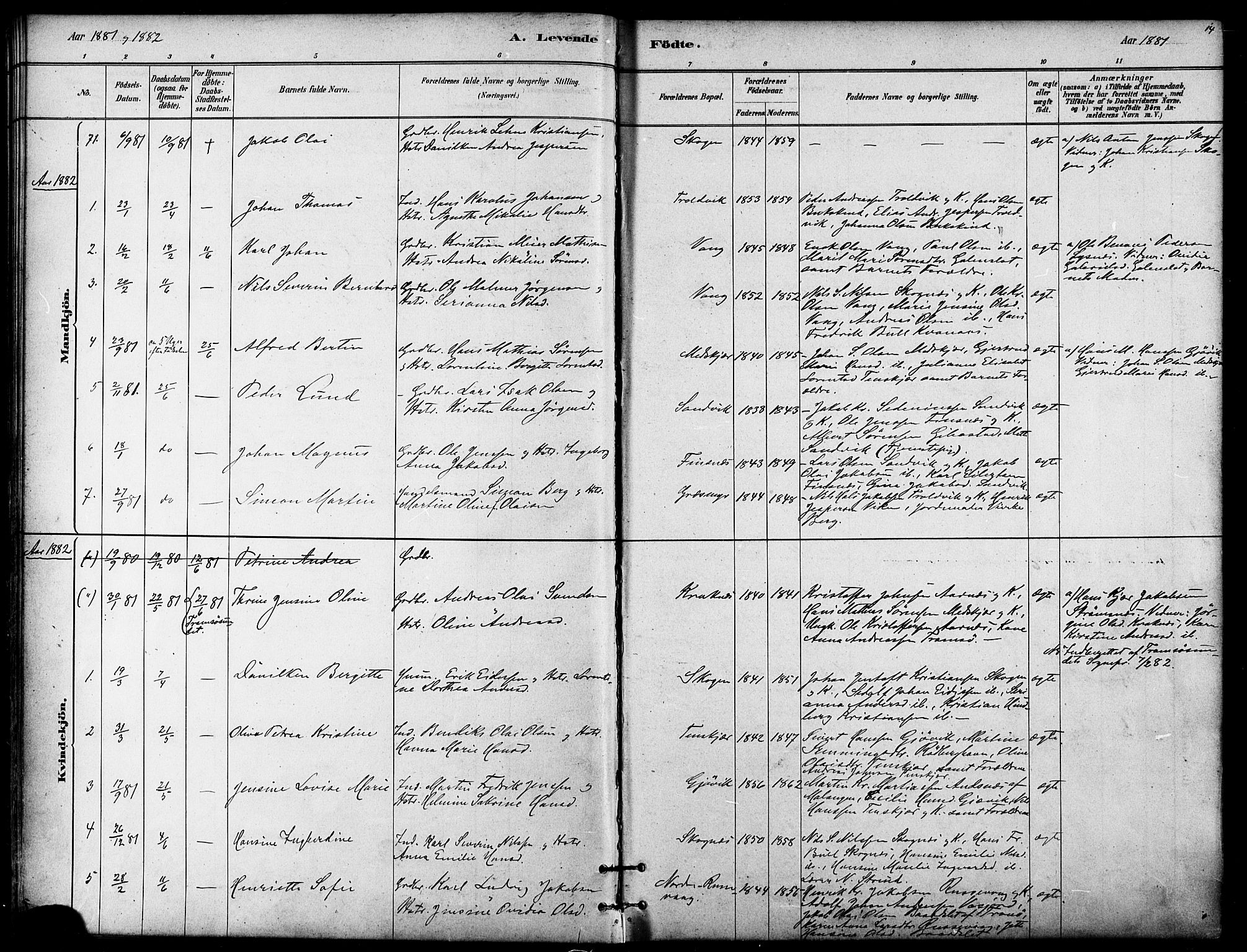 Lenvik sokneprestembete, SATØ/S-1310/H/Ha/Haa/L0011kirke: Parish register (official) no. 11, 1880-1889, p. 14