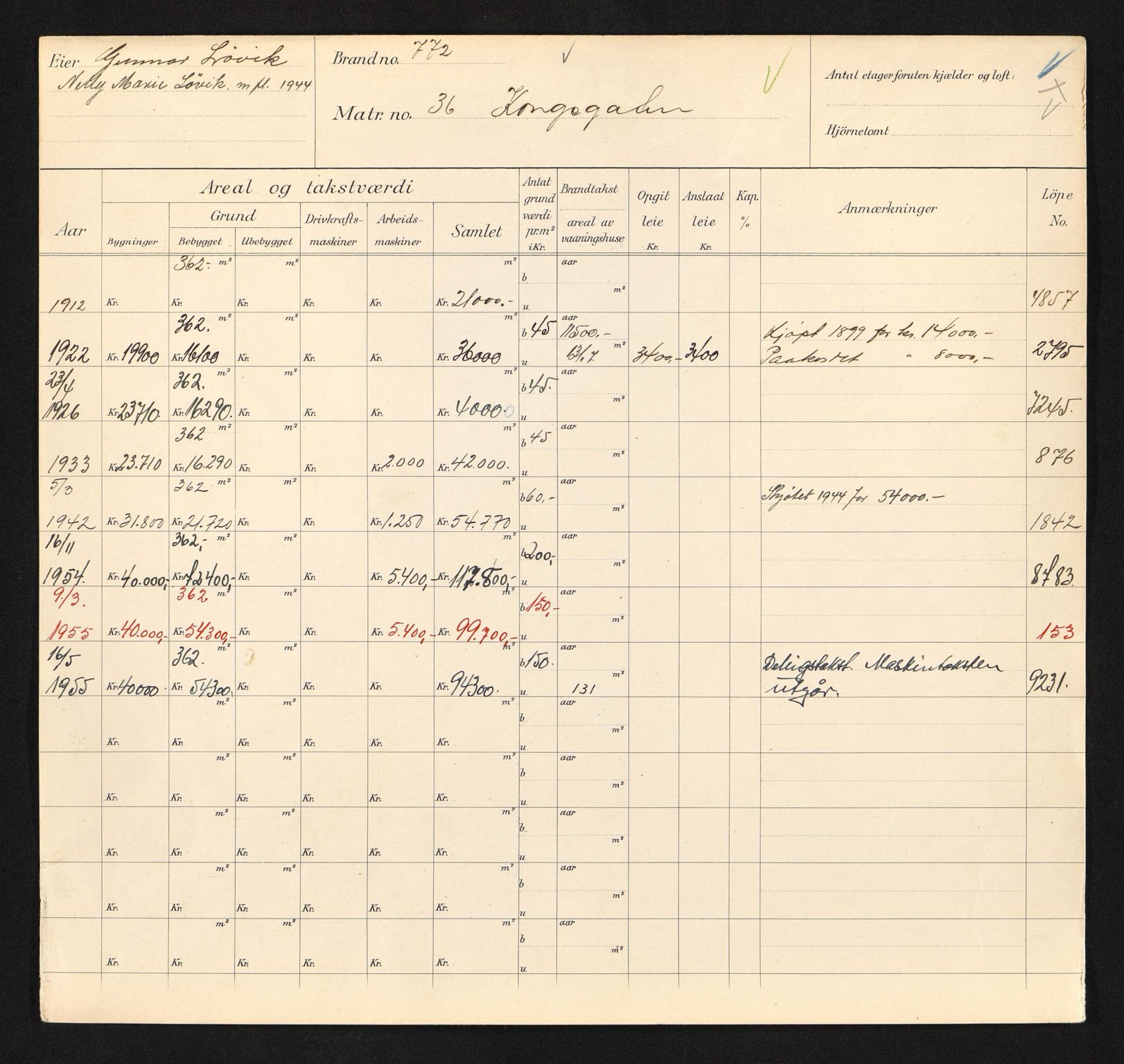 Stavanger kommune. Skattetakstvesenet, BYST/A-0440/F/Fa/Faa/L0026/0002: Skattetakstkort / Kongsgata 36 - 74a