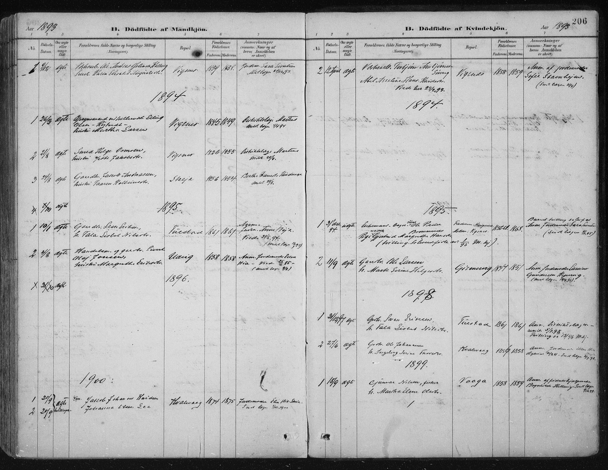 Avaldsnes sokneprestkontor, SAST/A -101851/H/Ha/Haa/L0017: Parish register (official) no. A 17, 1889-1920, p. 206