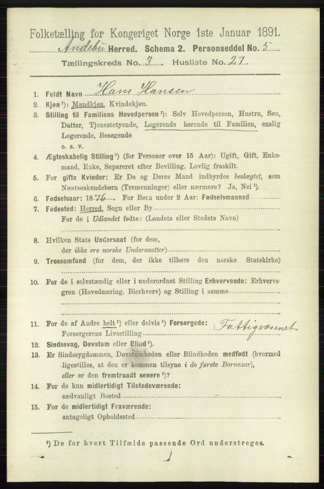 RA, 1891 census for 0719 Andebu, 1891, p. 1650