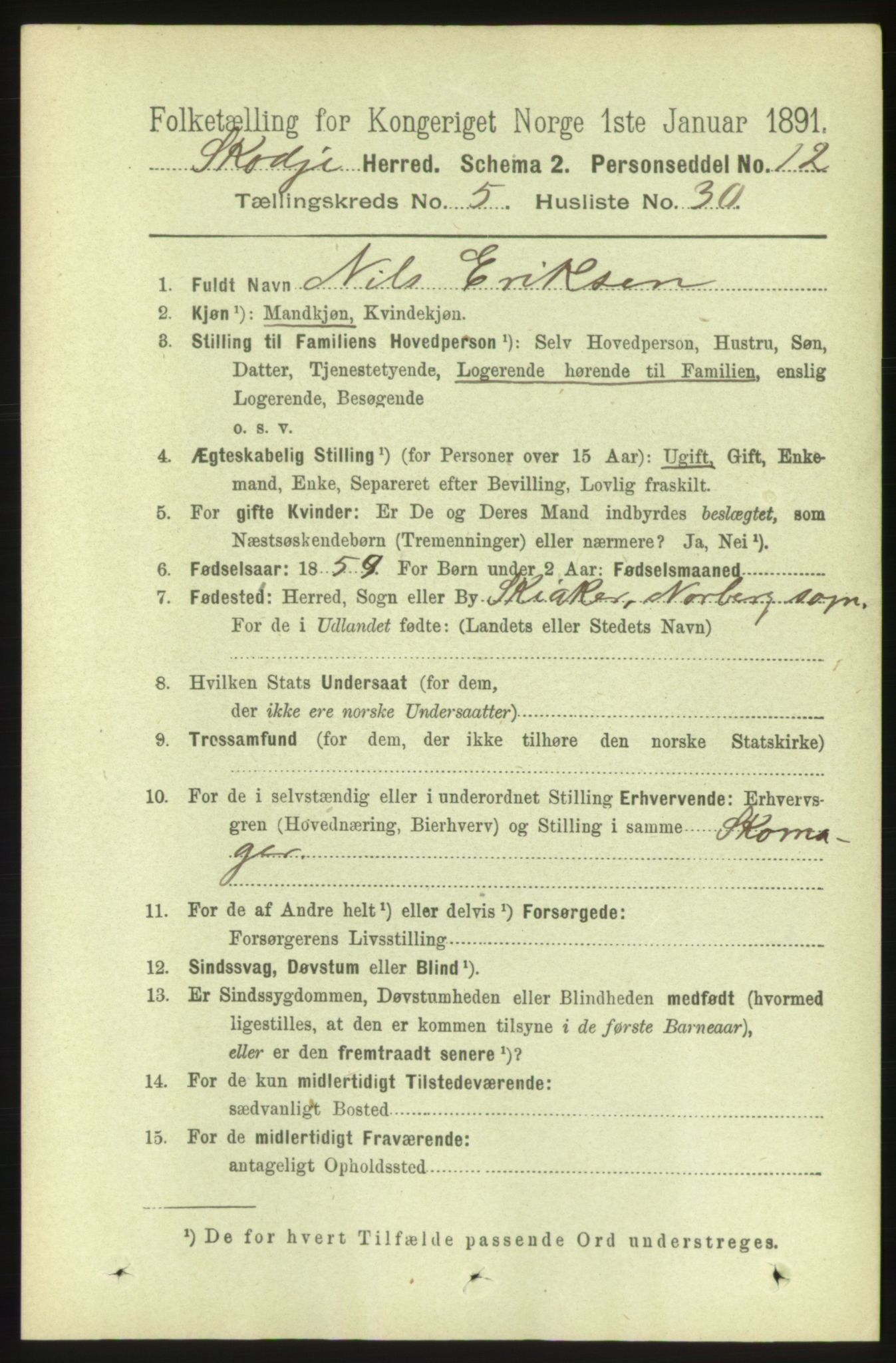 RA, 1891 census for 1529 Skodje, 1891, p. 1025