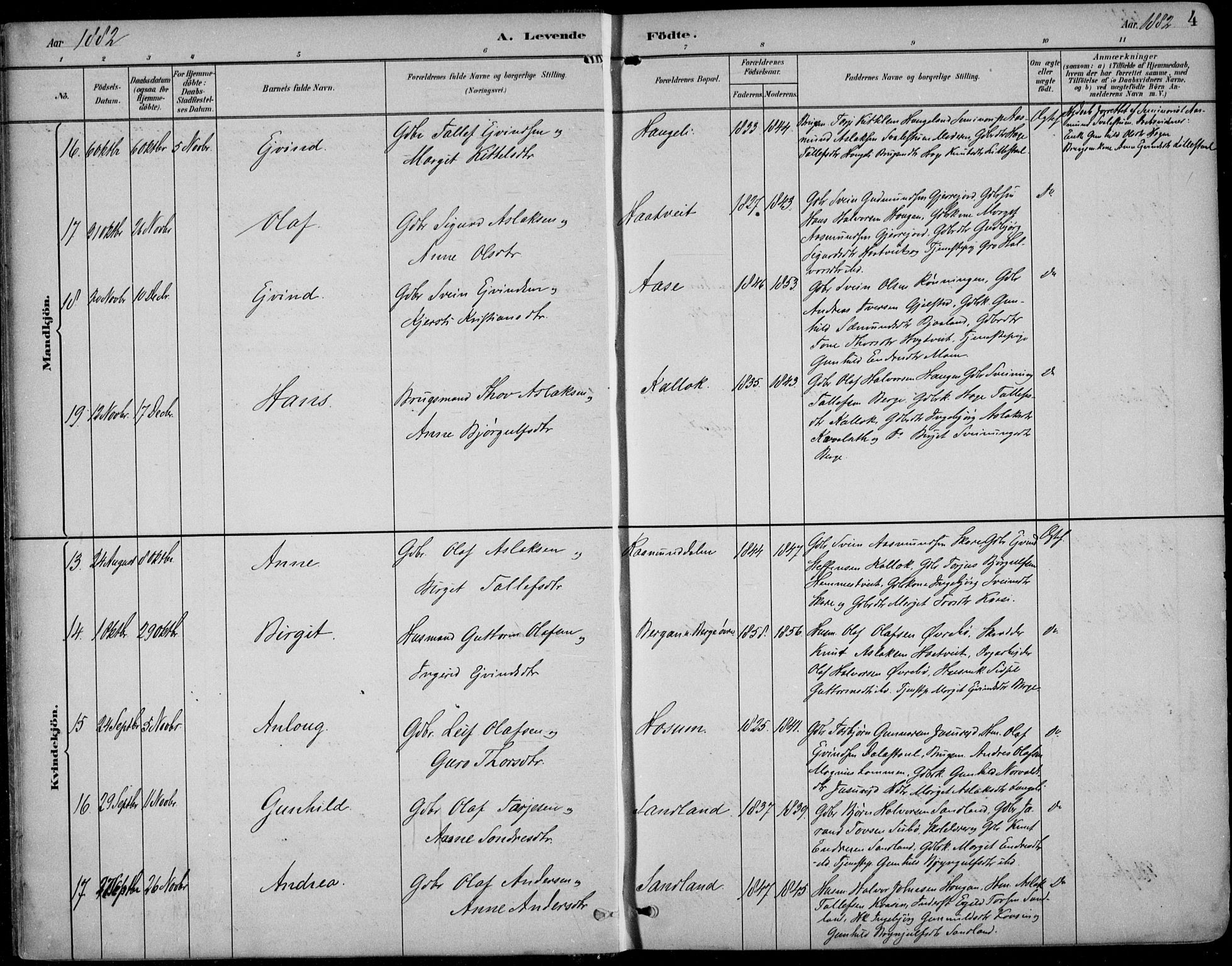 Kviteseid kirkebøker, AV/SAKO-A-276/F/Fb/L0002: Parish register (official) no. II 2, 1882-1916, p. 4