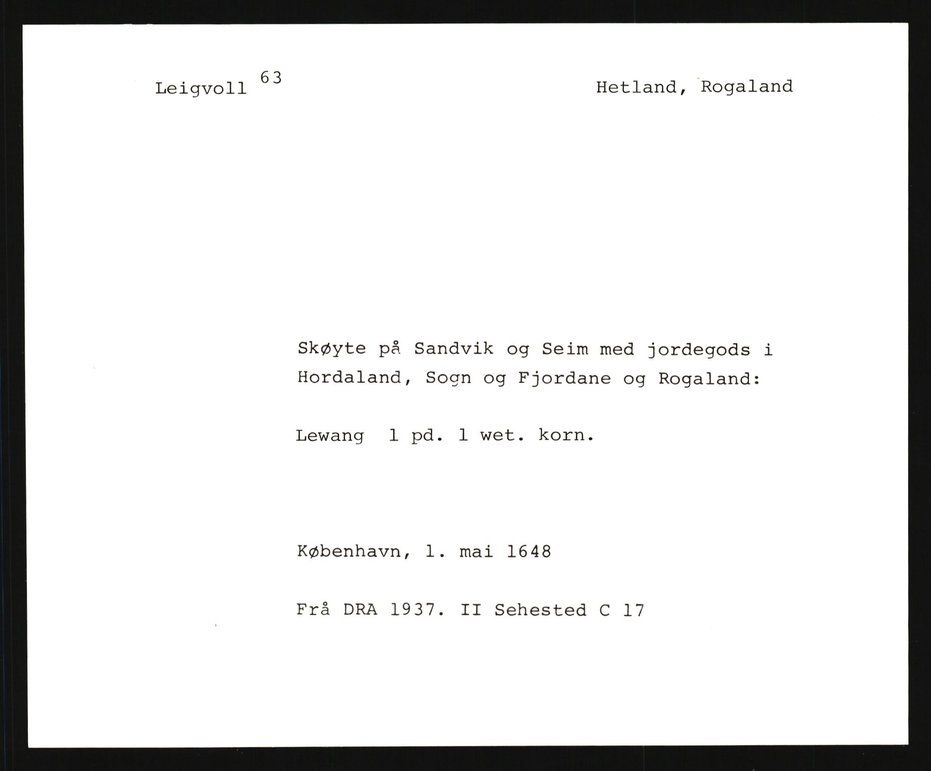 Riksarkivets diplomsamling, AV/RA-EA-5965/F35/F35e/L0027: Registreringssedler Rogaland, 1400-1700, p. 193